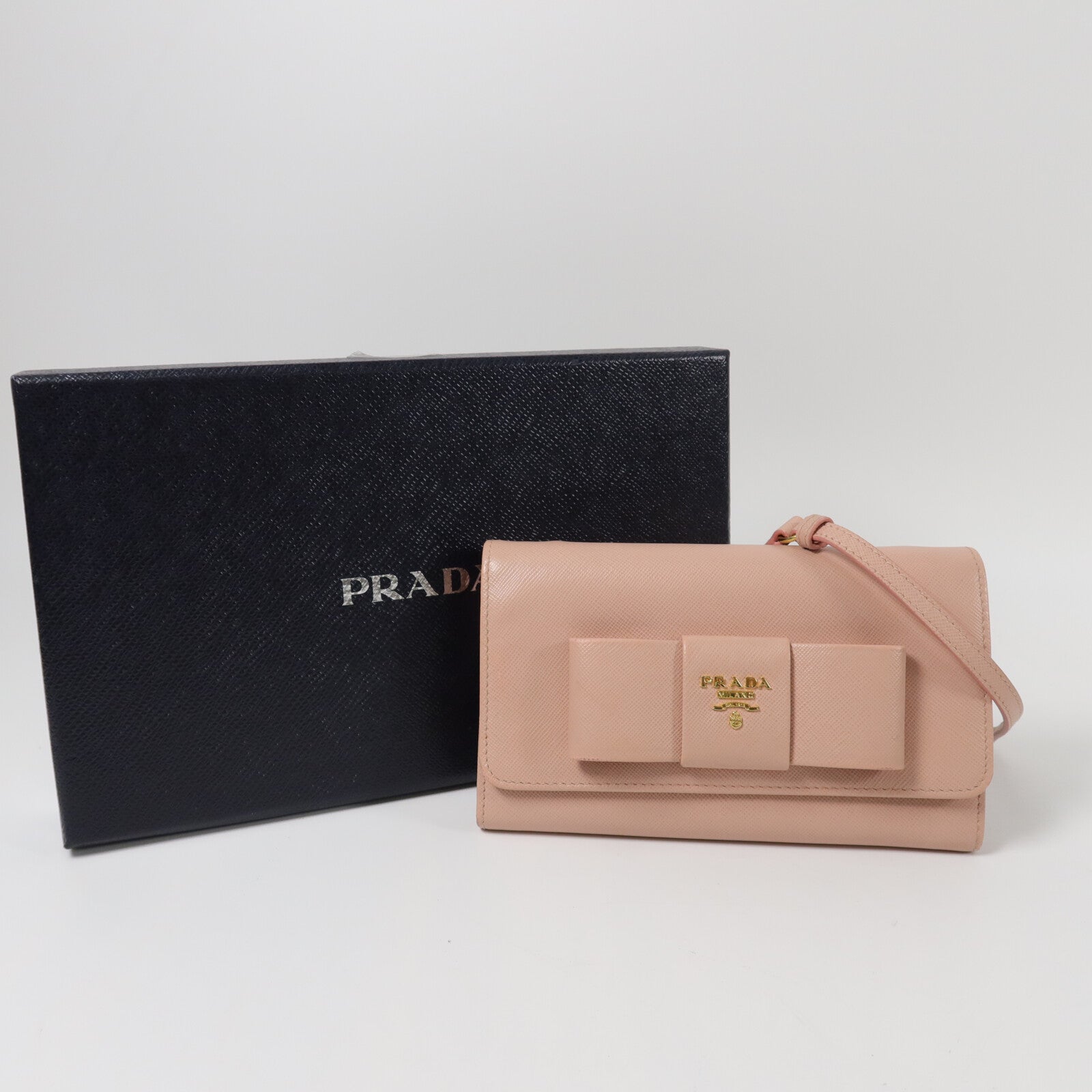 PRADA 牛皮皮革Bow Wallwt On Chain肩背袋