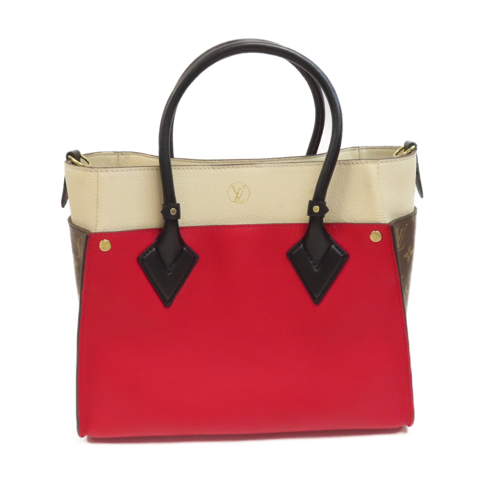 LOUIS VUITTON 【激減優惠】Monogram On My Side MM金扣手挽肩背兩用袋紅色/米色