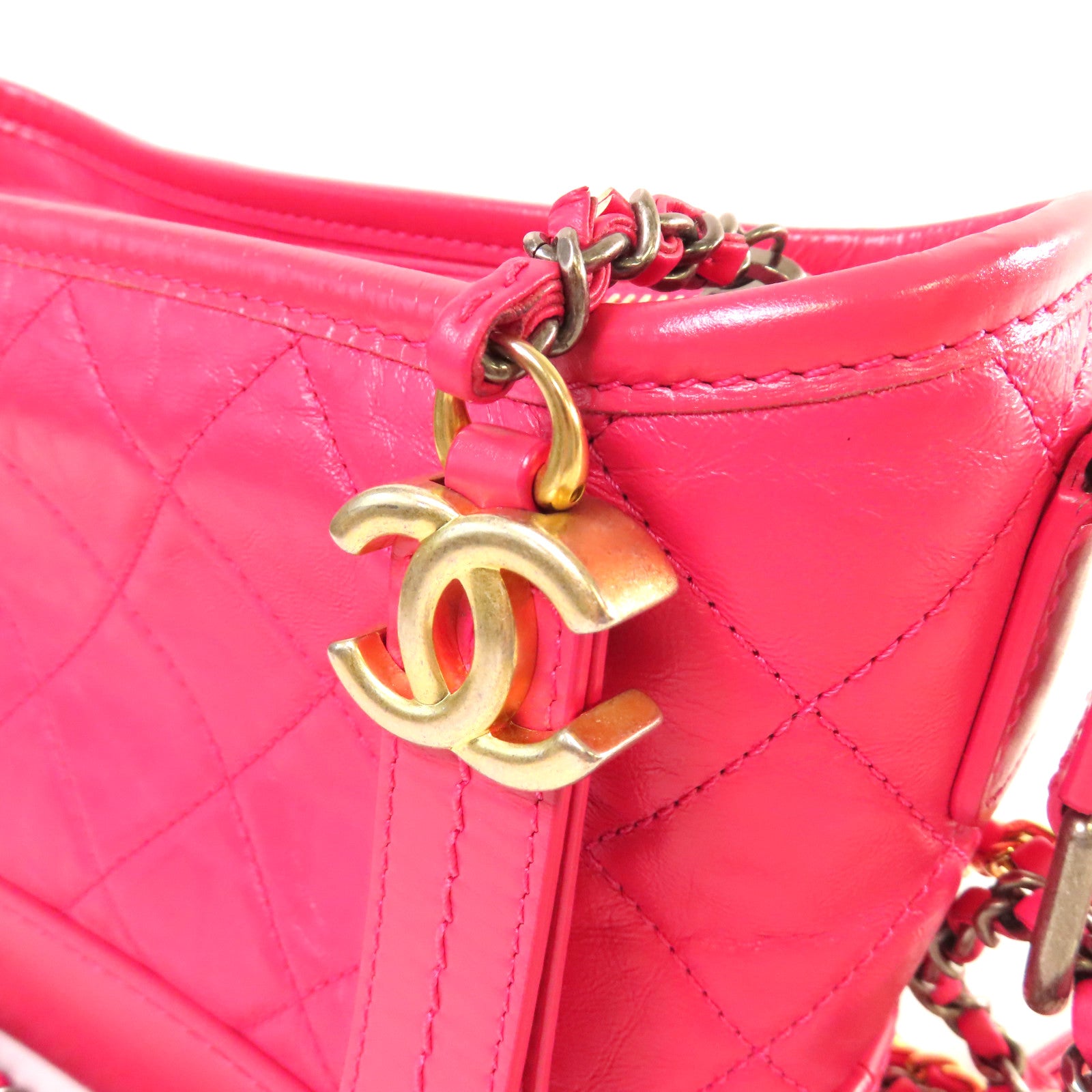 CHANEL 【激減優惠】菱格皮革Gabrielle Small Chain Shoulder Bag金扣鏈帶肩背袋粉紅色