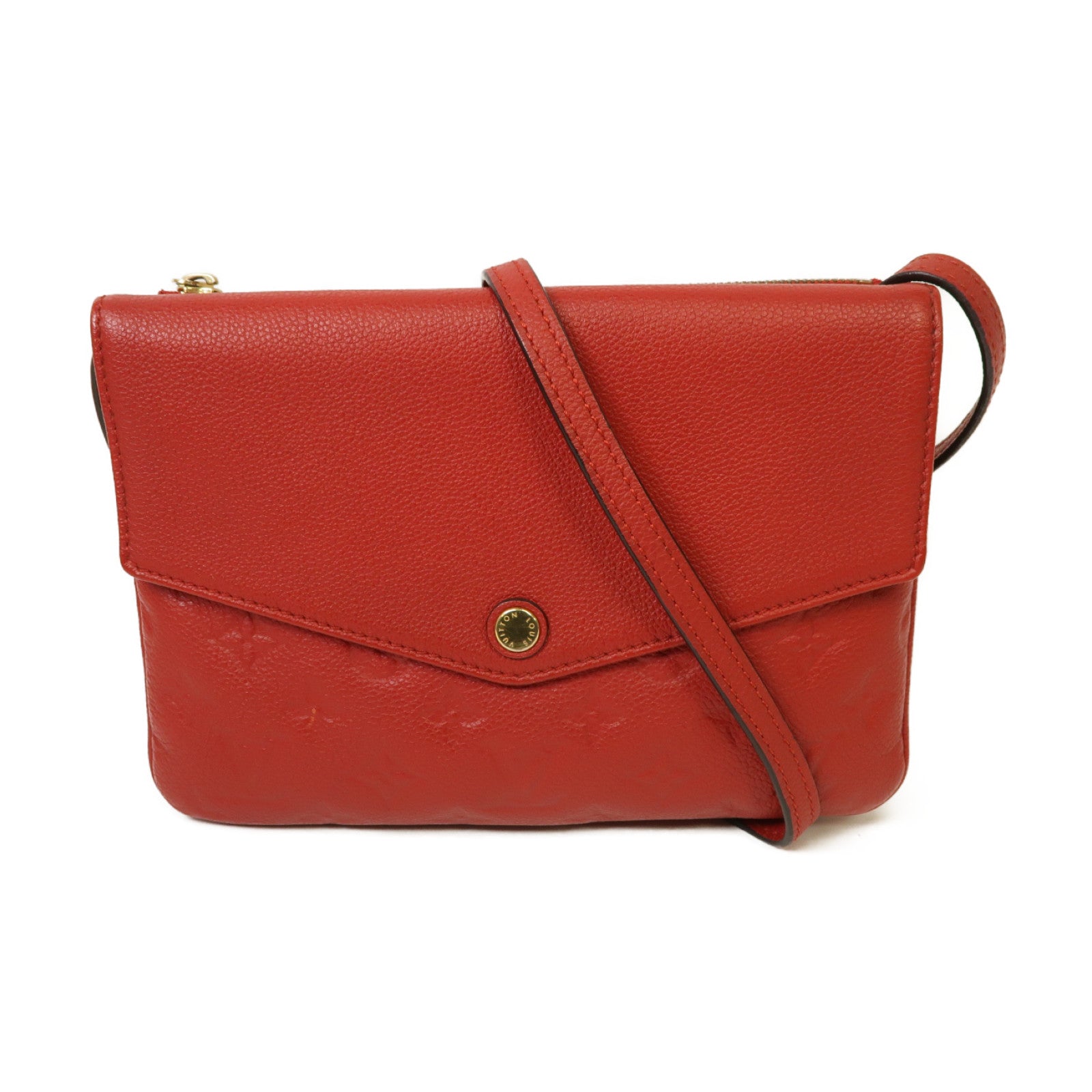 LOUIS VUITTON Monogram Empreinte Twice金扣肩背袋紅色