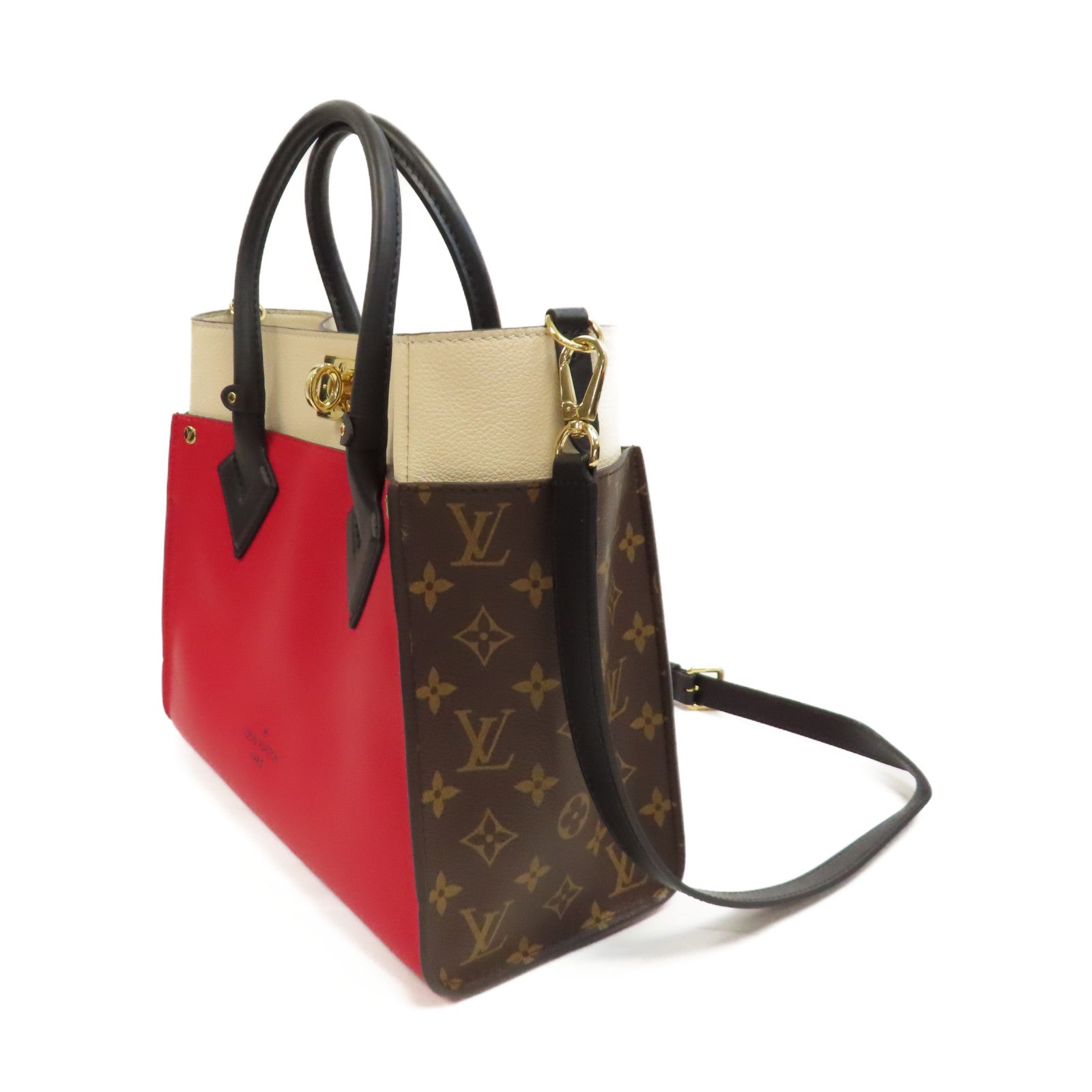 LOUIS VUITTON 【激減優惠】Monogram On My Side MM金扣手挽肩背兩用袋紅色/米色