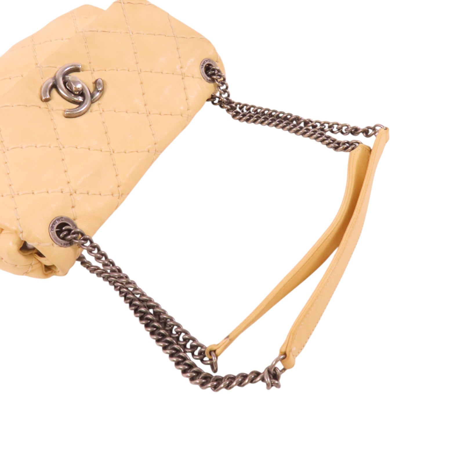 CHANEL 牛皮皮革Chain Shoulder銀扣鏈帶肩背袋