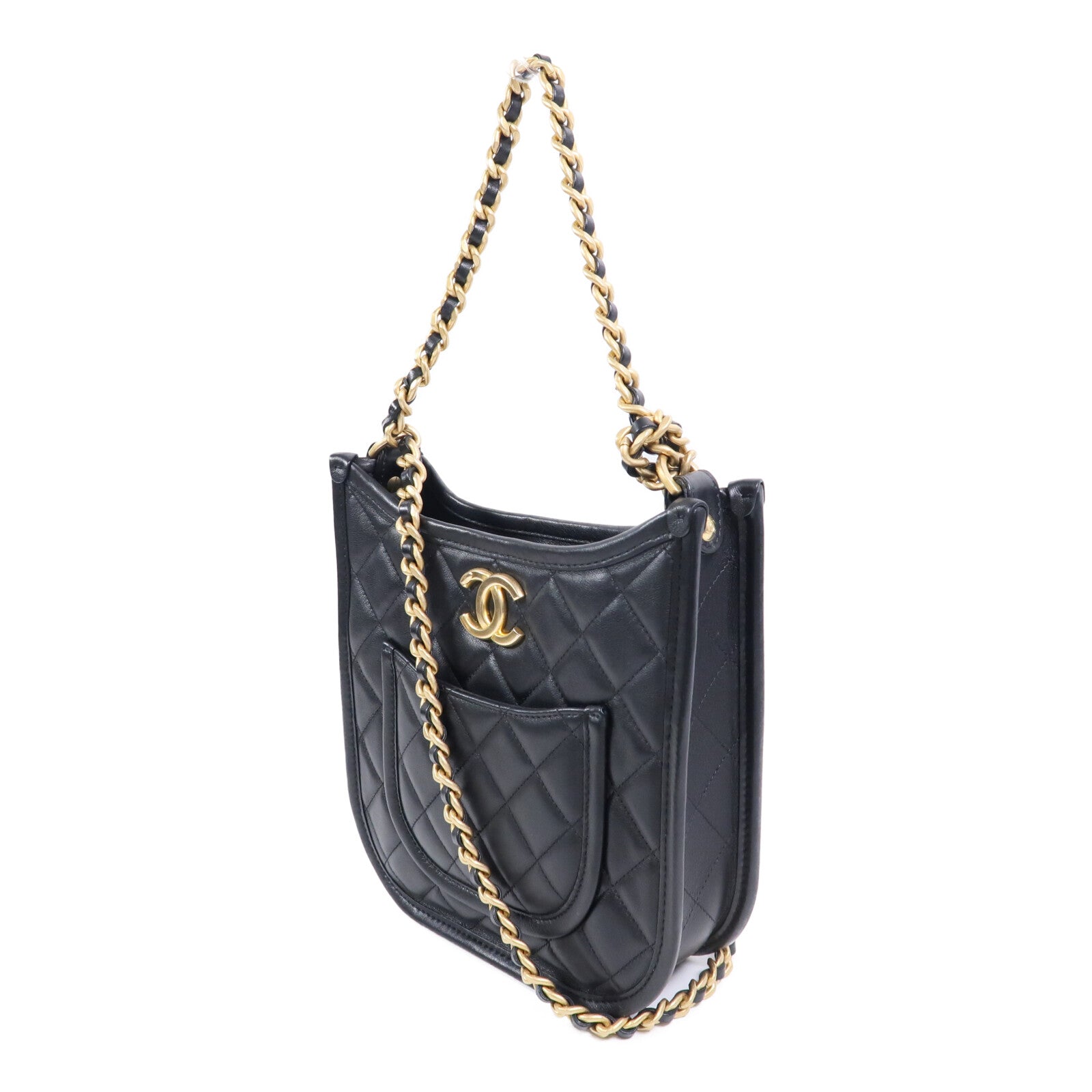 CHANEL 牛皮皮革24S Hobo鏈帶肩背袋