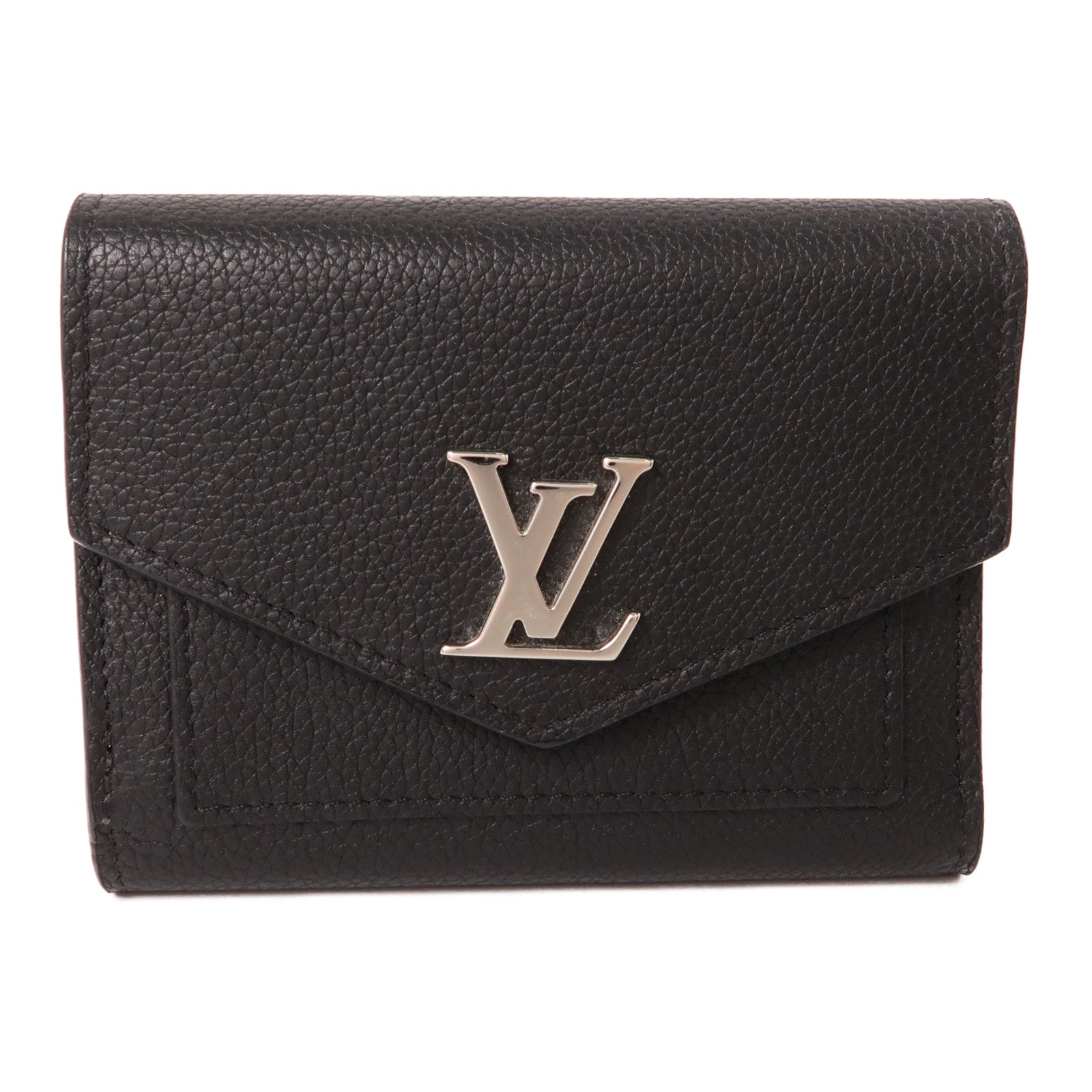 LOUIS VUITTON 牛皮皮革MyLockMe Compact Wallet銀扣錢包黑色