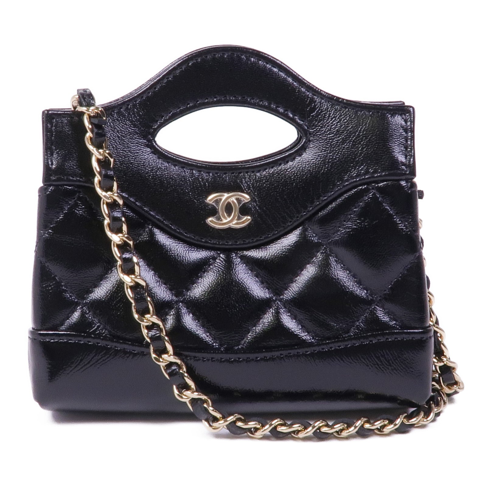 CHANEL 皮革Mirco 31金扣手挽肩背兩用袋