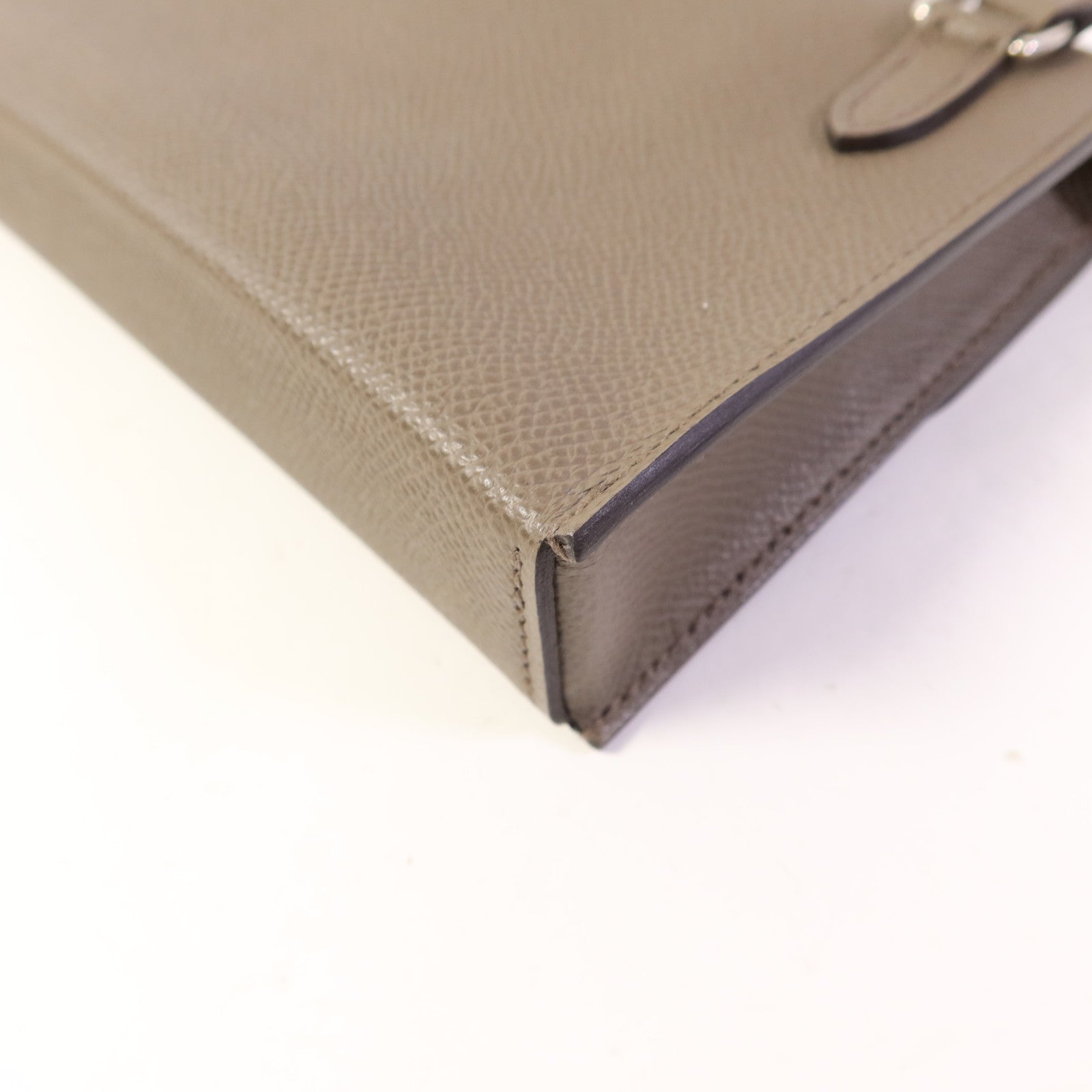 HERMES 【激減優惠】Epsom皮革Snap Wallet Bag銀扣肩背袋Etain