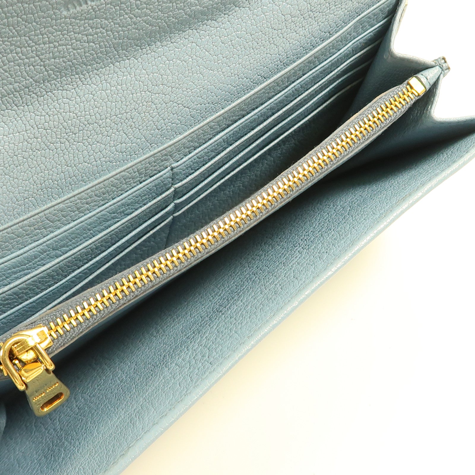 Miu Miu 【激減優惠】牛皮皮革Long Wallet金扣長錢包藍色/白色