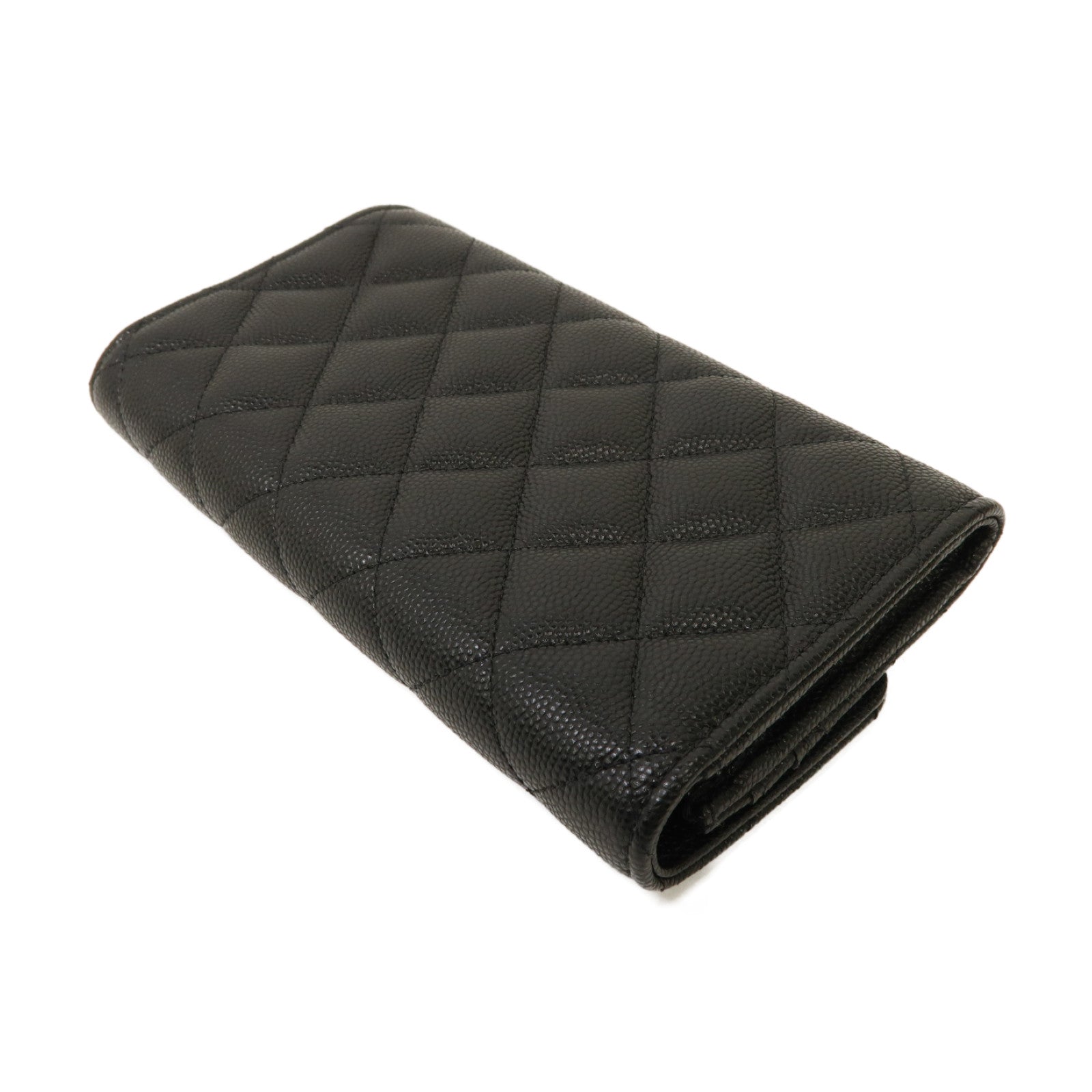 CHANEL Caviar皮革Wallet金扣錢包黒色