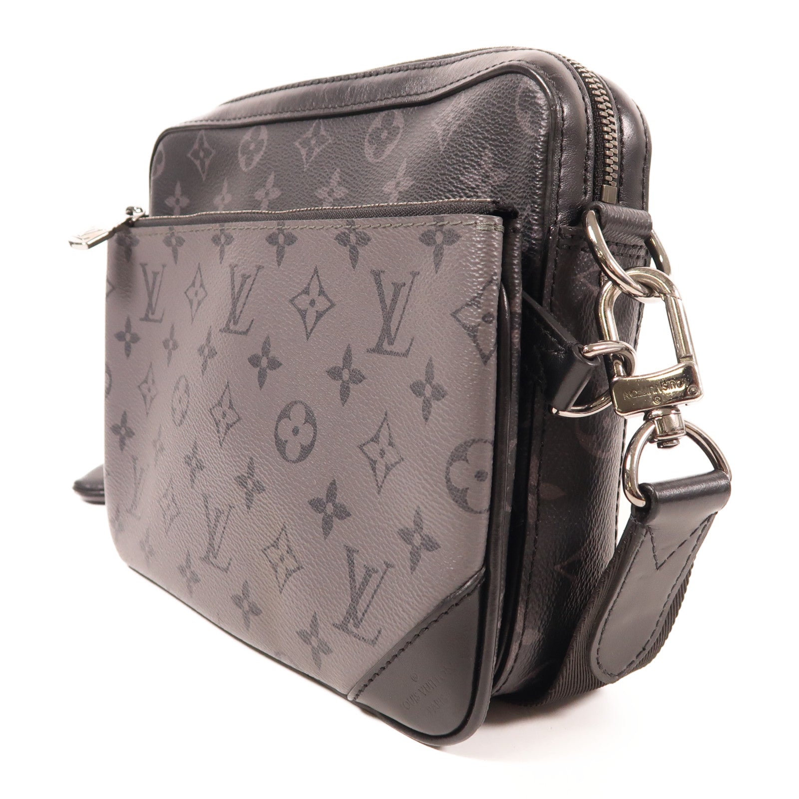 LOUIS VUITTON Monogram Eclipse Reverse Trio Messenger銀扣肩背袋灰色