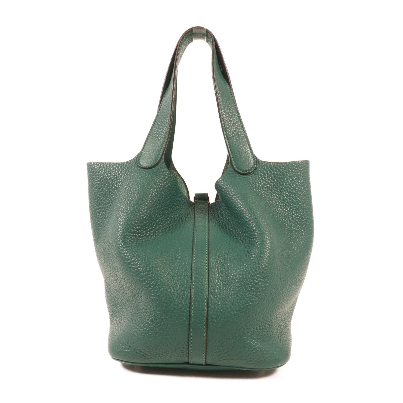 HERMES Clemence皮革Picotin MM銀扣手挽袋Vert Vertigo