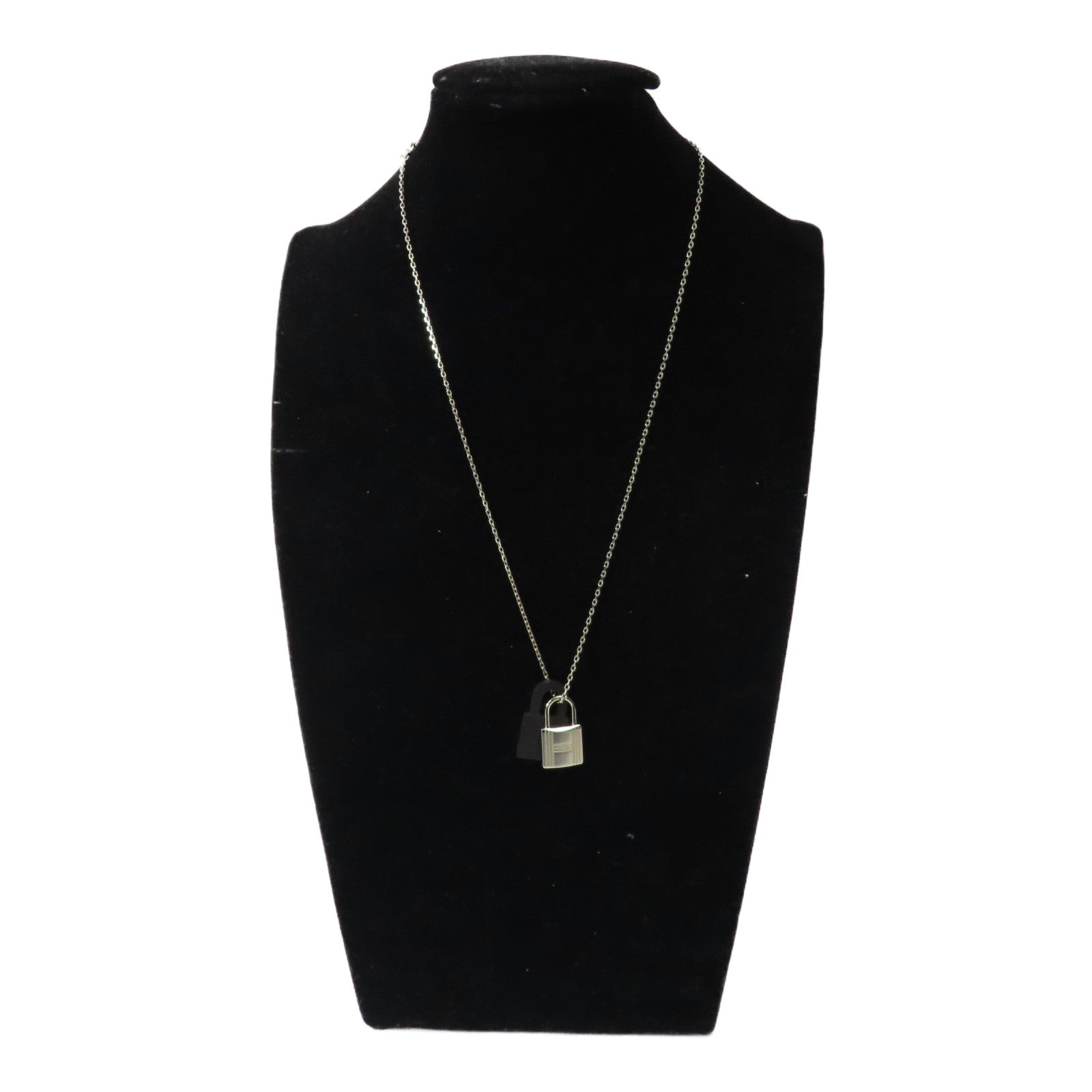 HERMES O'Kelly Necklace Veau Swift Leather Metal Noir