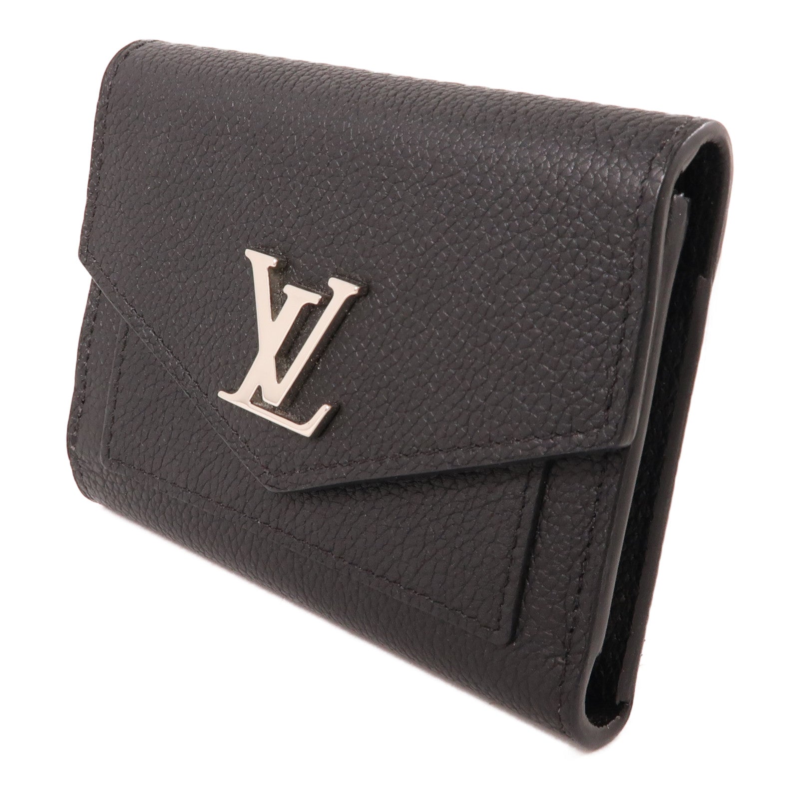 LOUIS VUITTON 牛皮皮革MyLockMe Compact Wallet銀扣錢包黑色