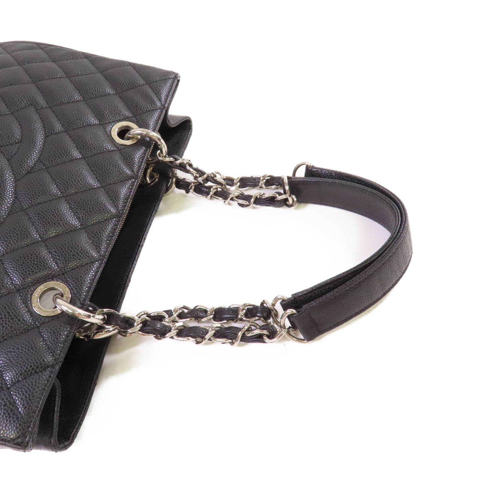 CHANEL 【激減優惠】菱格Caviar皮革GST Chain Shoulder Bag銀扣鏈帶肩背袋黑色
