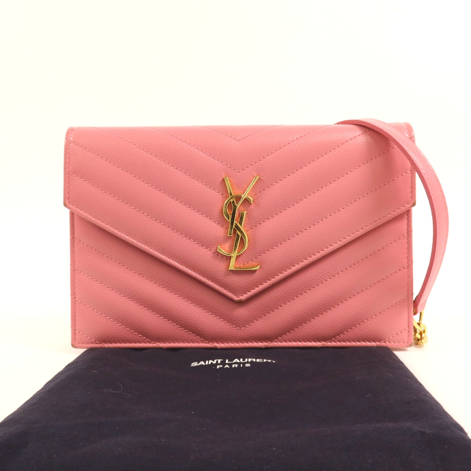 YVES SAINT LAURENT 牛皮皮革WOC金扣肩背袋