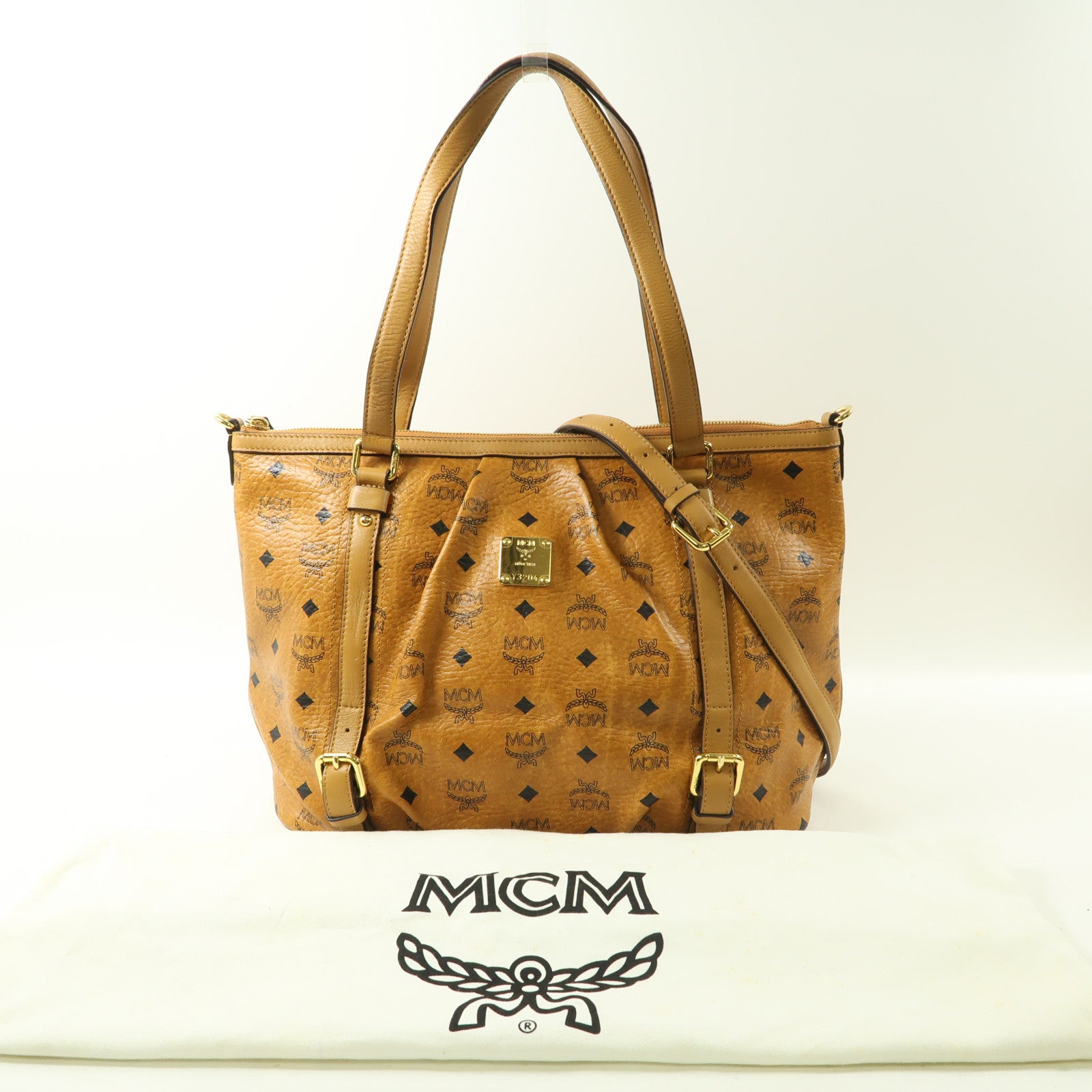 MCM 牛皮皮革金扣手2 Way Bag挽肩背兩用袋棕色