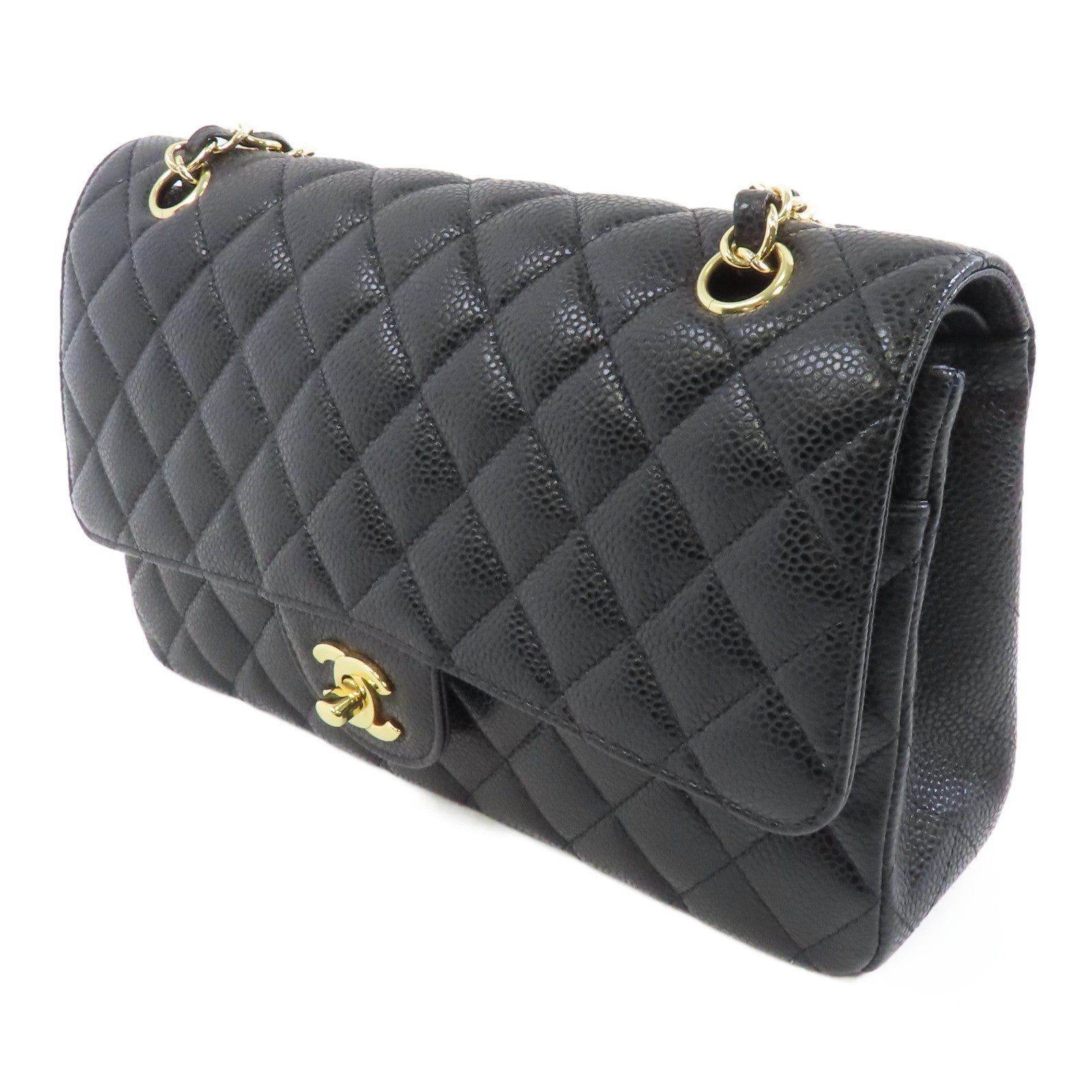 CHANEL 菱格Caviar皮革Classic 25金扣鏈帶肩背袋黑色