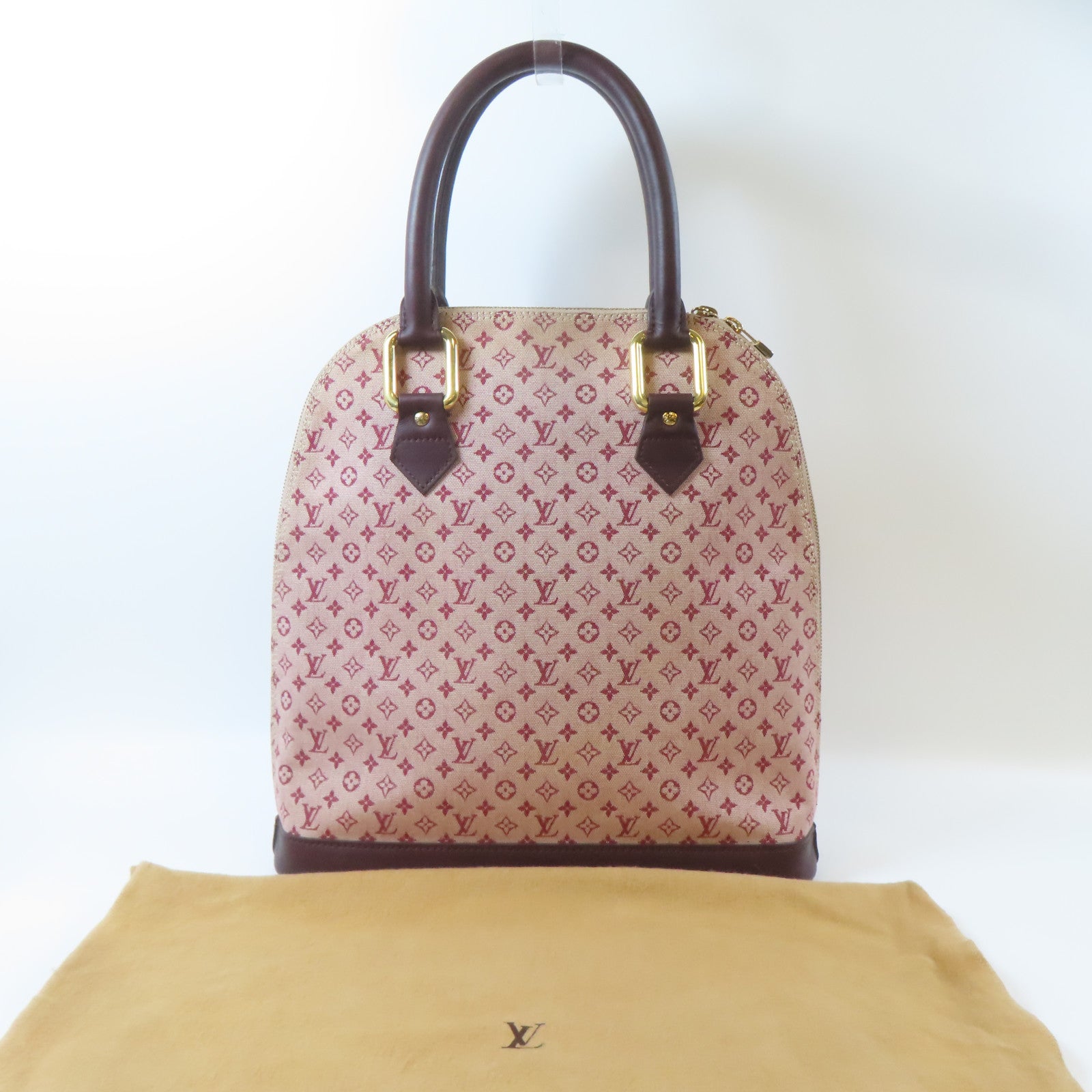 LOUIS VUITTON Monogram Mini Alma Haut金扣手挽袋紅色
