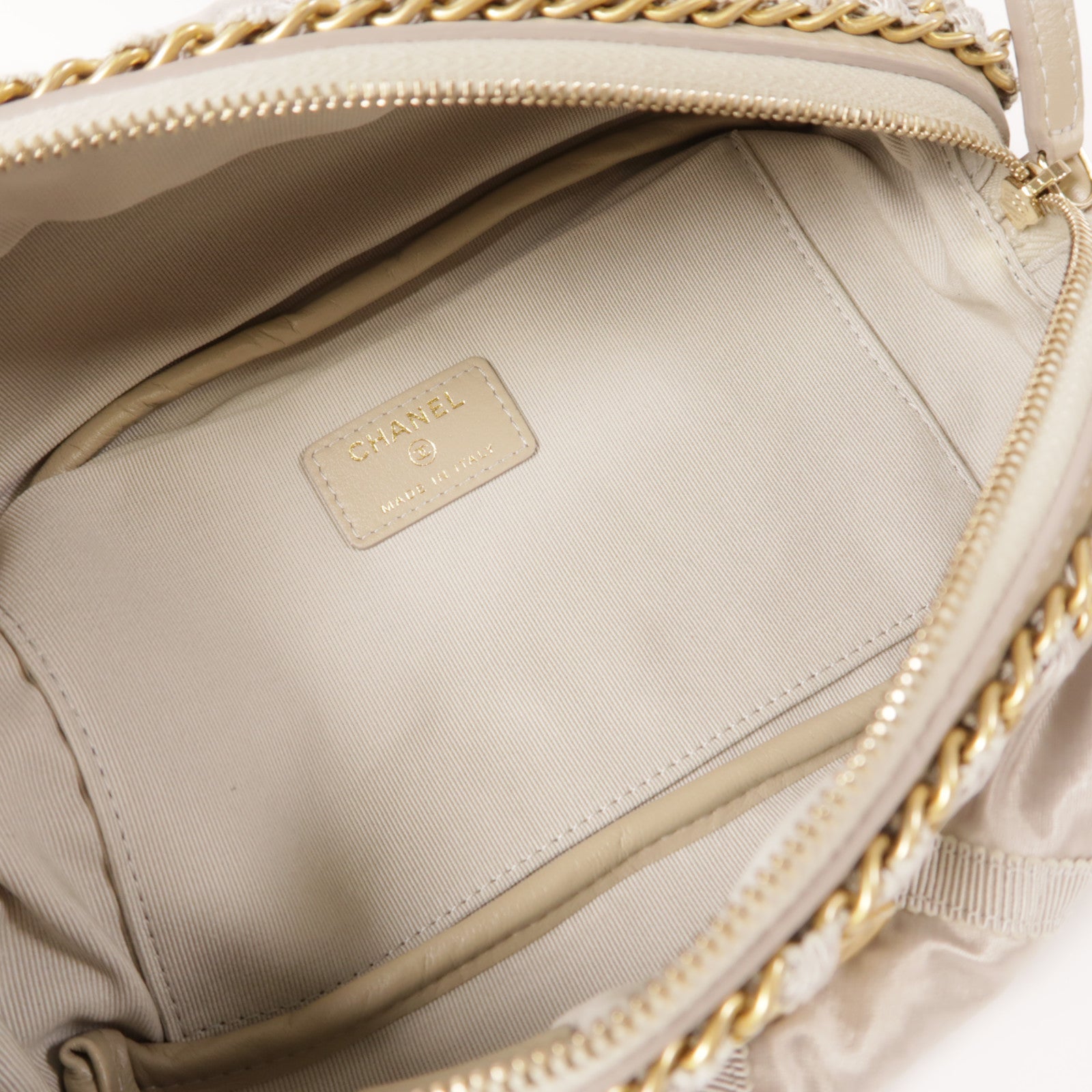 CHANEL CC GHW Accessories Pouch Handbag Nylon Silver