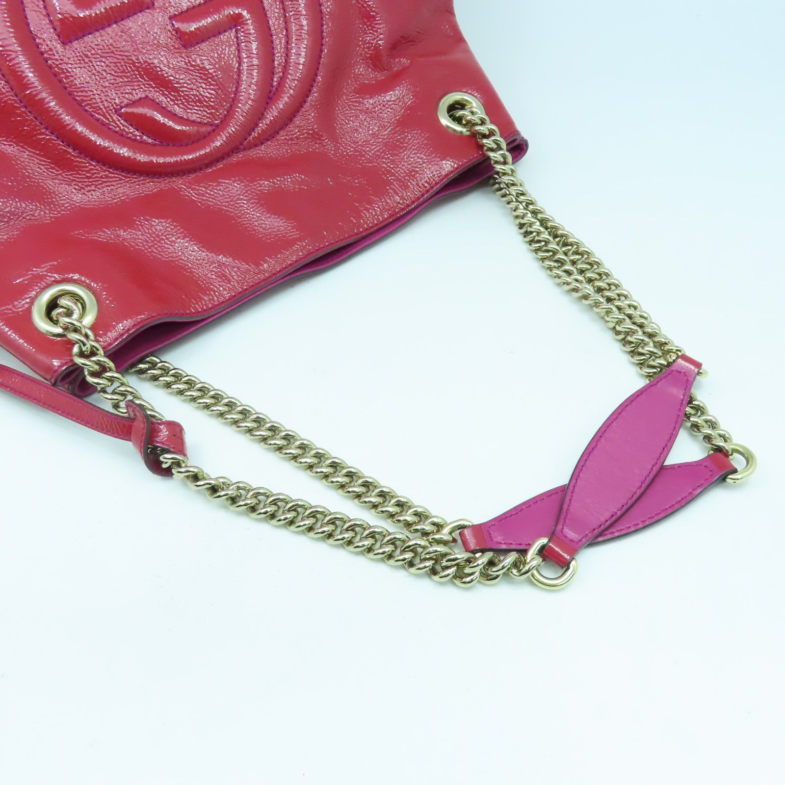 GUCCI 【激減優惠】漆皮皮革Shoulder Bag金扣肩背袋紅色/粉紅色