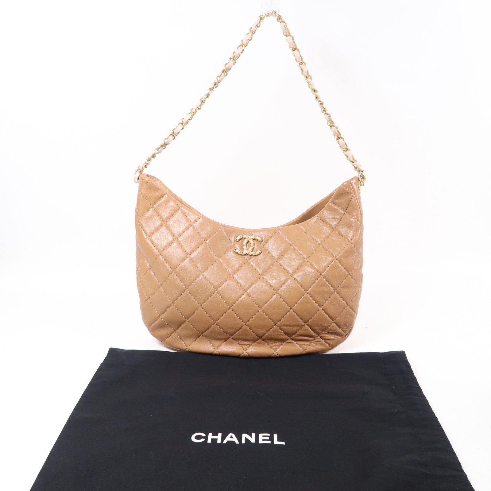 CHANEL 【激減優惠】牛皮皮革Hobo金扣鏈帶肩背袋