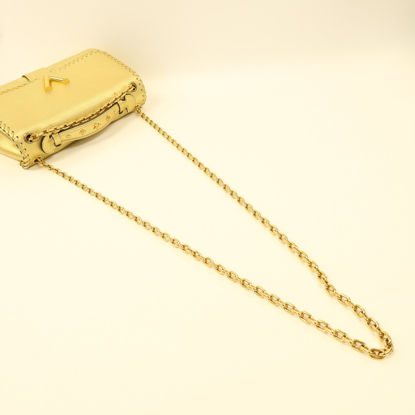 LOUIS VUITTON 牛皮皮革Very Chain金扣手挽肩背兩用袋金色