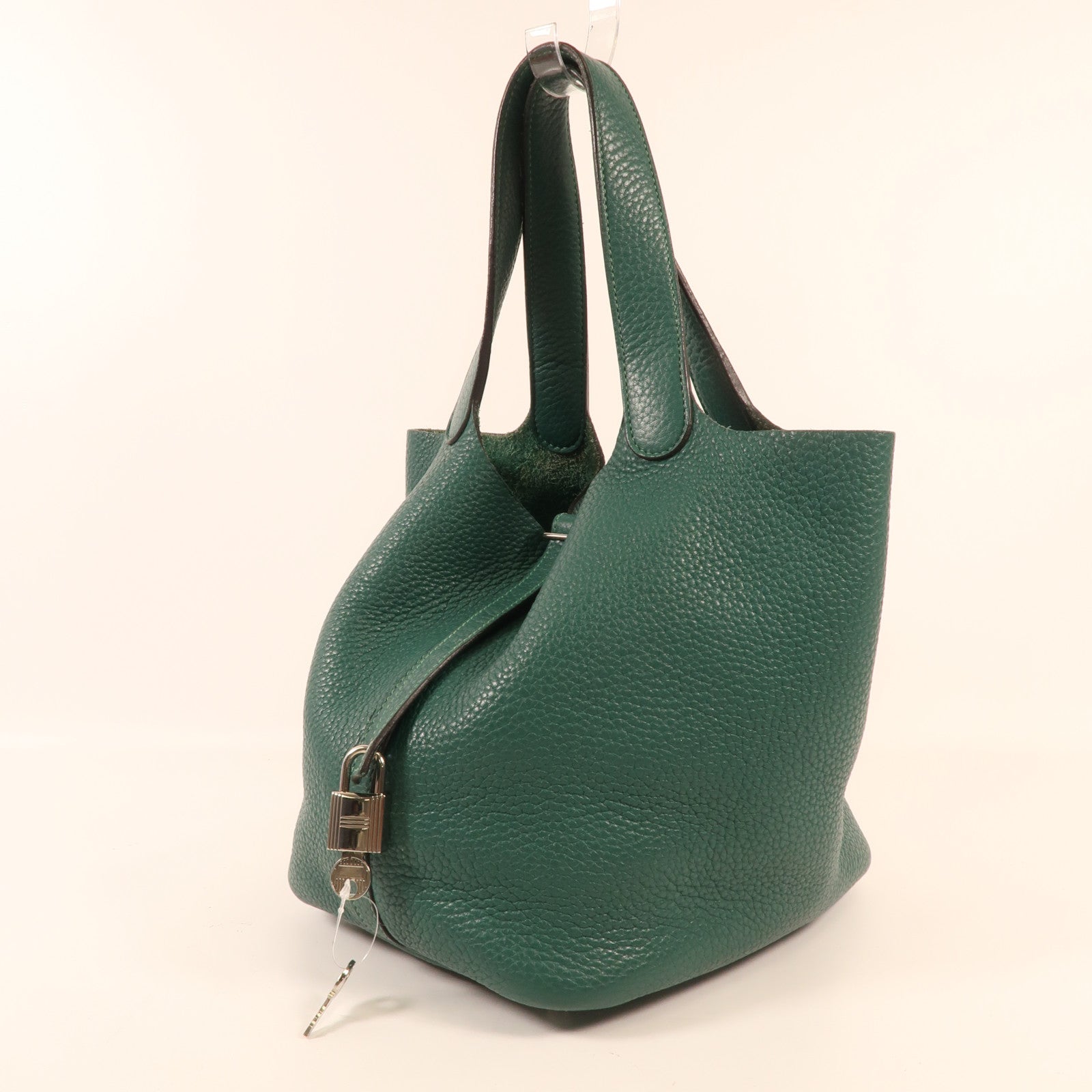 HERMES Clemence皮革Picotin MM銀扣手挽袋Vert Vertigo