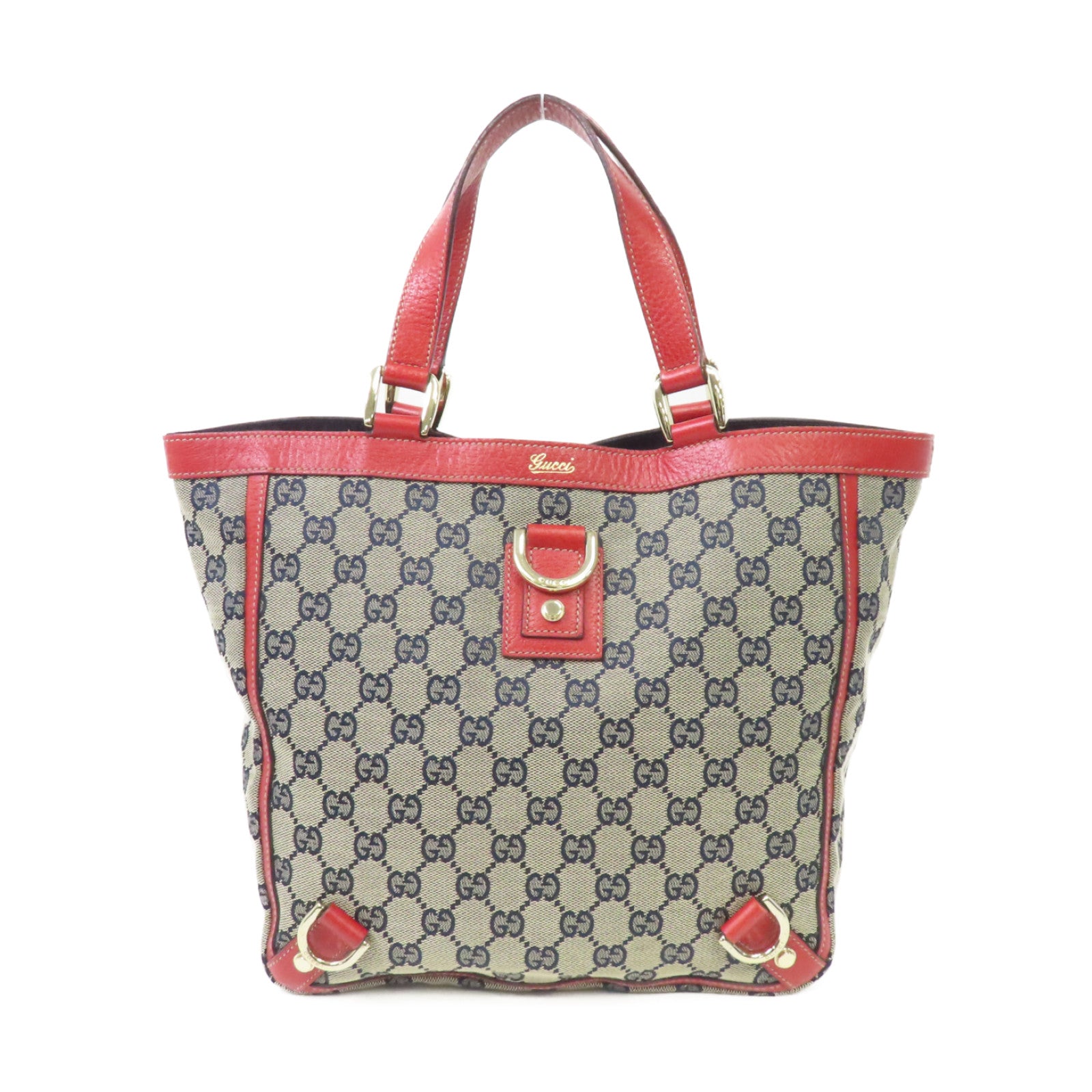 GUCCI 帆布Hand Bag金扣手挽袋啡色/紅色