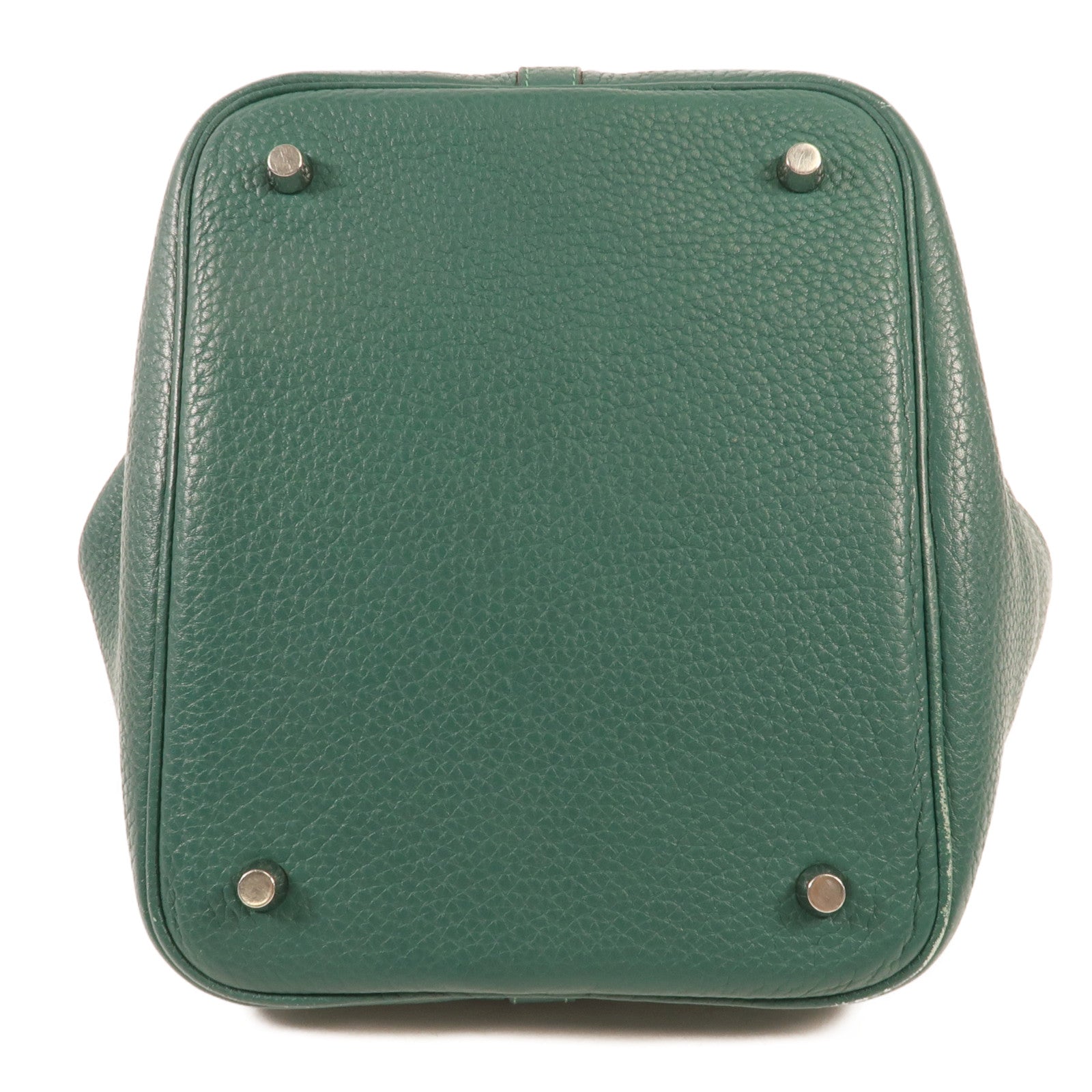 HERMES Clemence皮革Picotin MM銀扣手挽袋Vert Vertigo