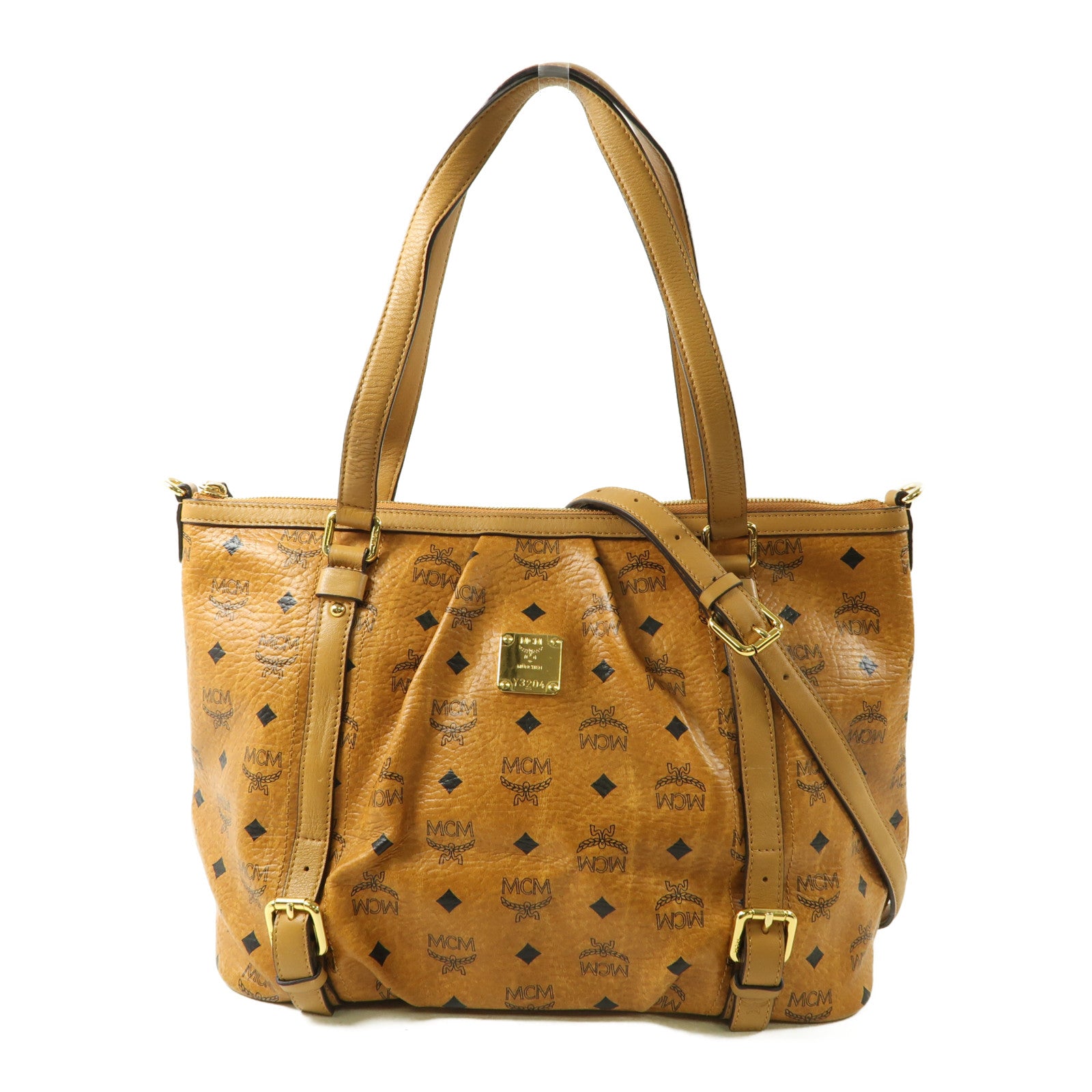 MCM 牛皮皮革金扣手2 Way Bag挽肩背兩用袋棕色