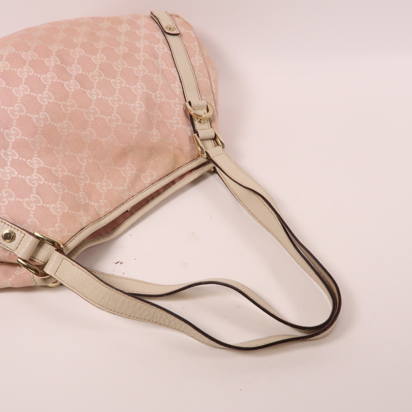 GUCCI 帆布Abbey銀扣肩背袋粉紅色