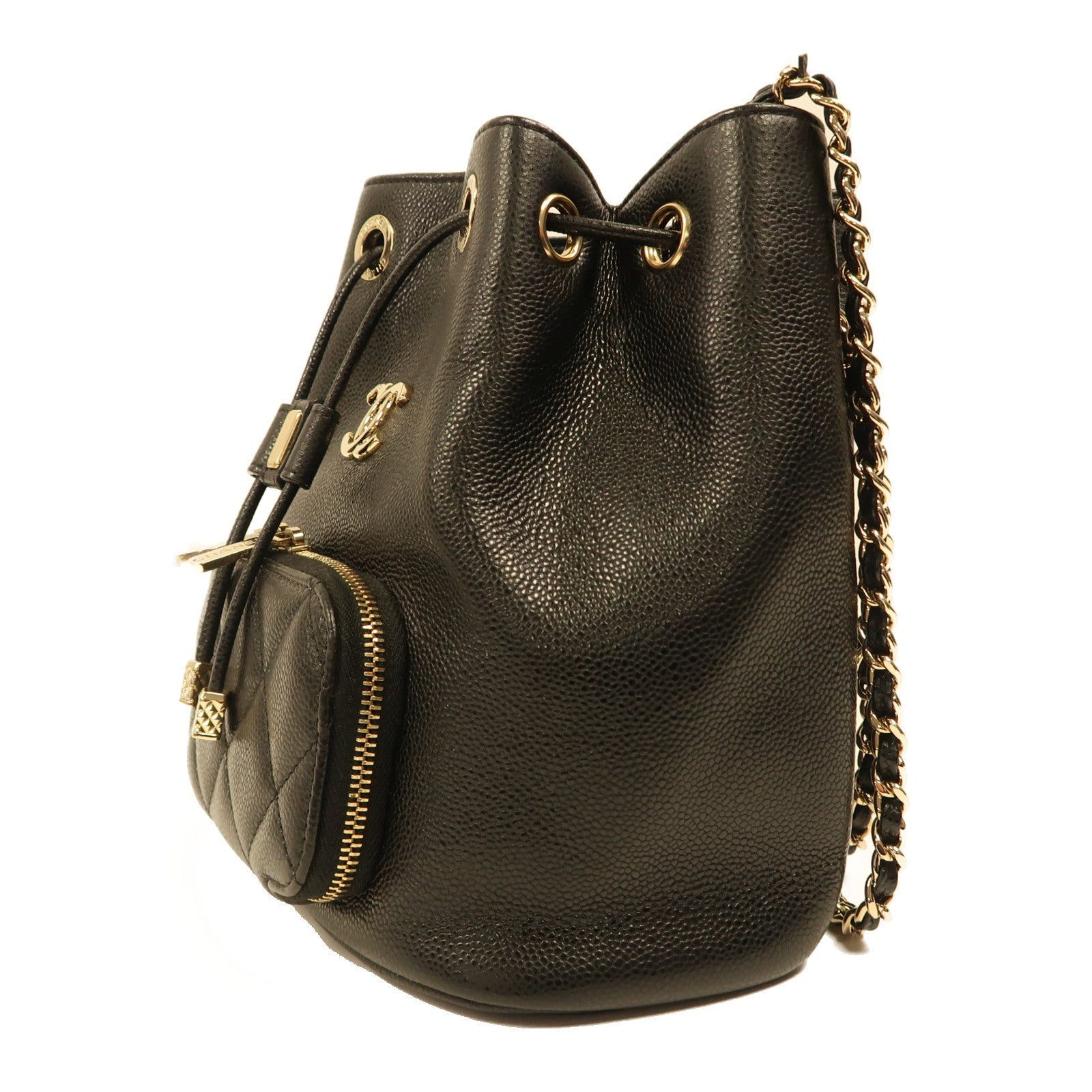 CHANEL 牛皮皮革Bucket Bag金扣肩背袋黑色