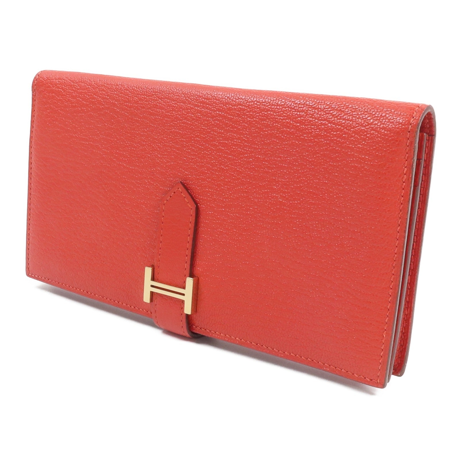 HERMES Chevre皮革Bearn Wallet長錢包Rouge de Coeur