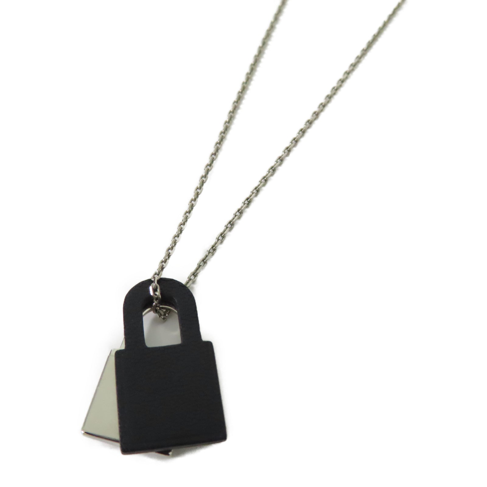 HERMES O'Kelly Necklace Veau Swift Leather Metal Noir