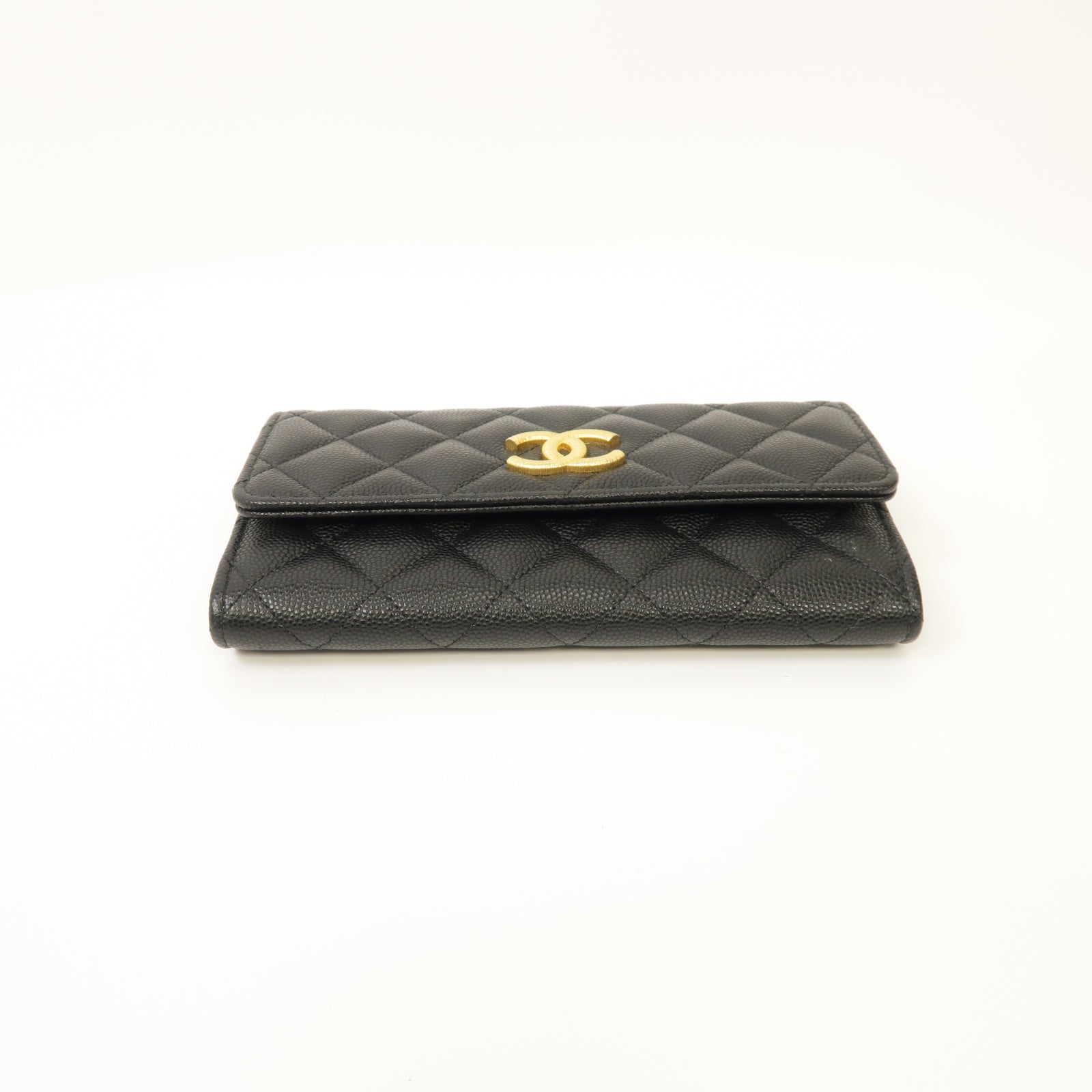 CHANEL Caviar皮革Wallet金扣錢包黒色