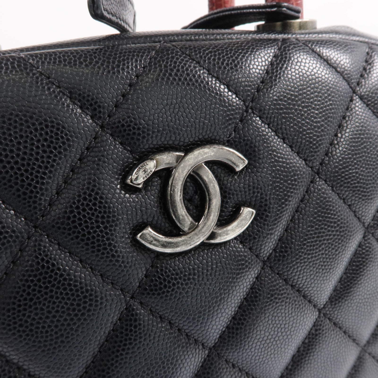 CHANEL 【激減優惠】蜥蝪/牛皮皮革Bowling Bag銀扣手挽肩背兩用袋