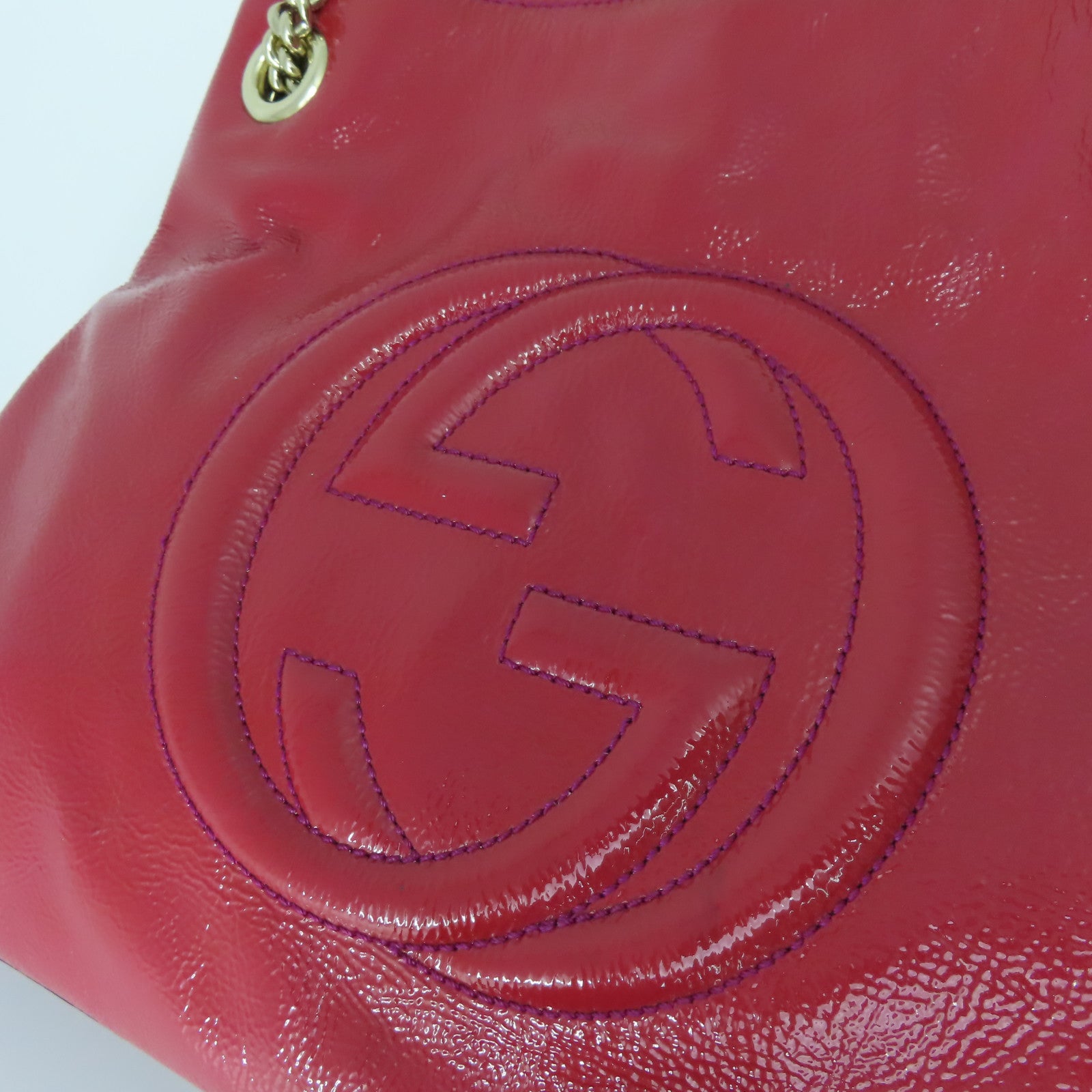 GUCCI 【激減優惠】漆皮皮革Shoulder Bag金扣肩背袋紅色/粉紅色
