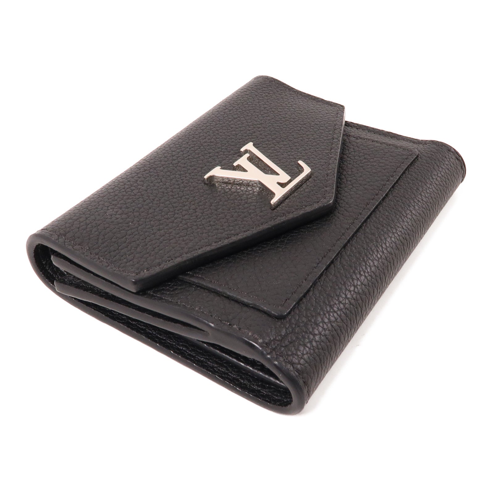LOUIS VUITTON 牛皮皮革MyLockMe Compact Wallet銀扣錢包黑色