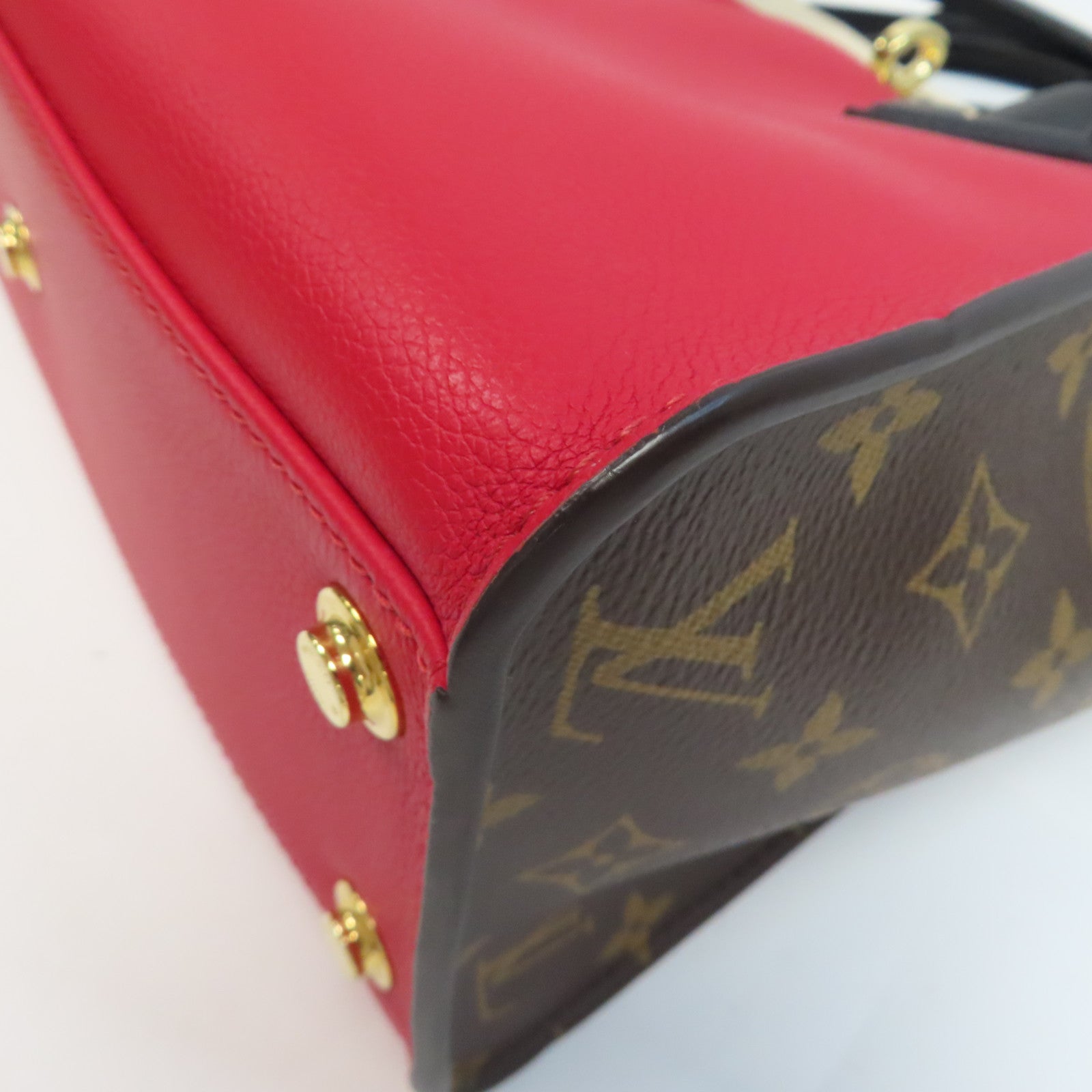 LOUIS VUITTON 【激減優惠】Monogram On My Side MM金扣手挽肩背兩用袋紅色/米色