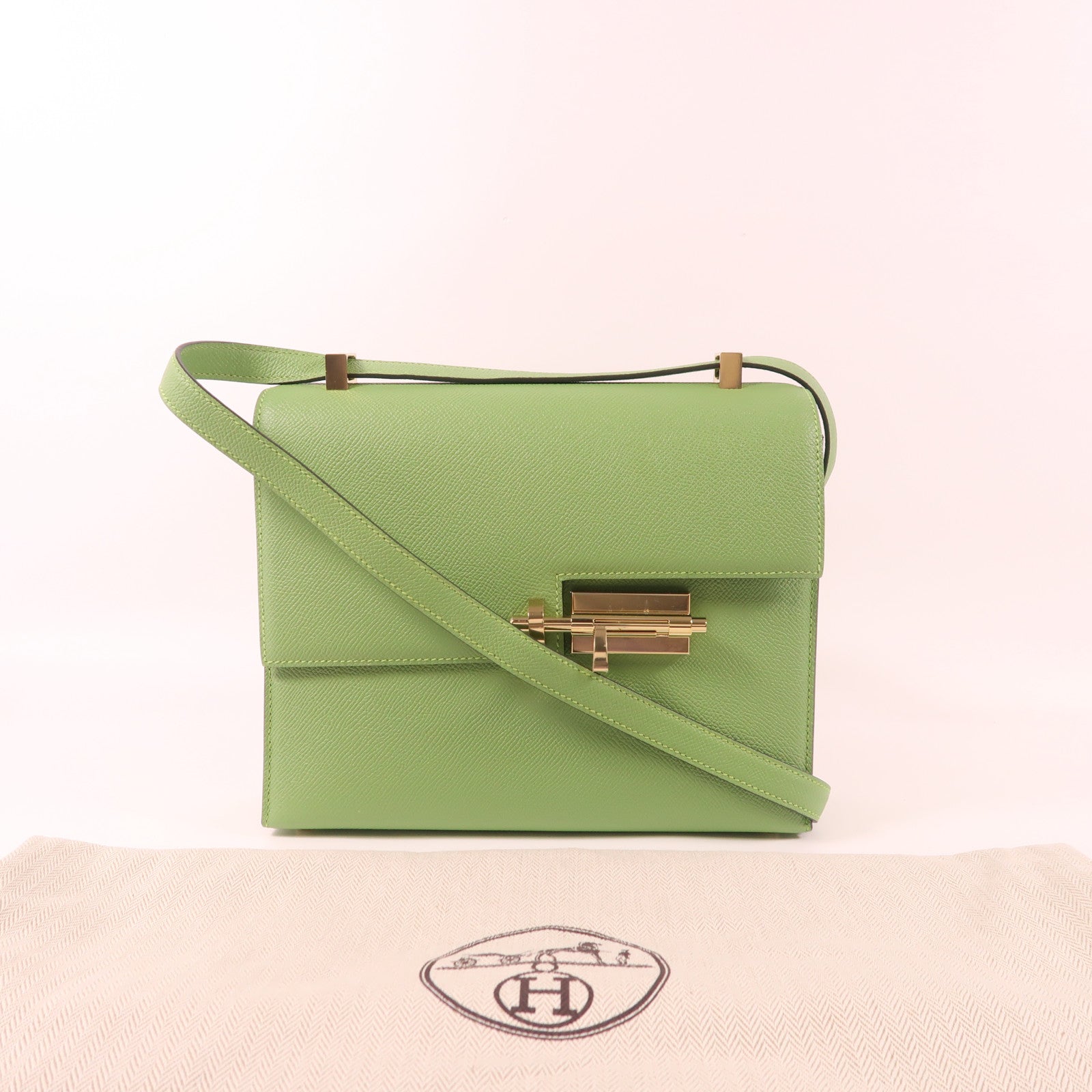 HERMES Epsom皮革Verrou 23金扣肩背袋Vert Criquet