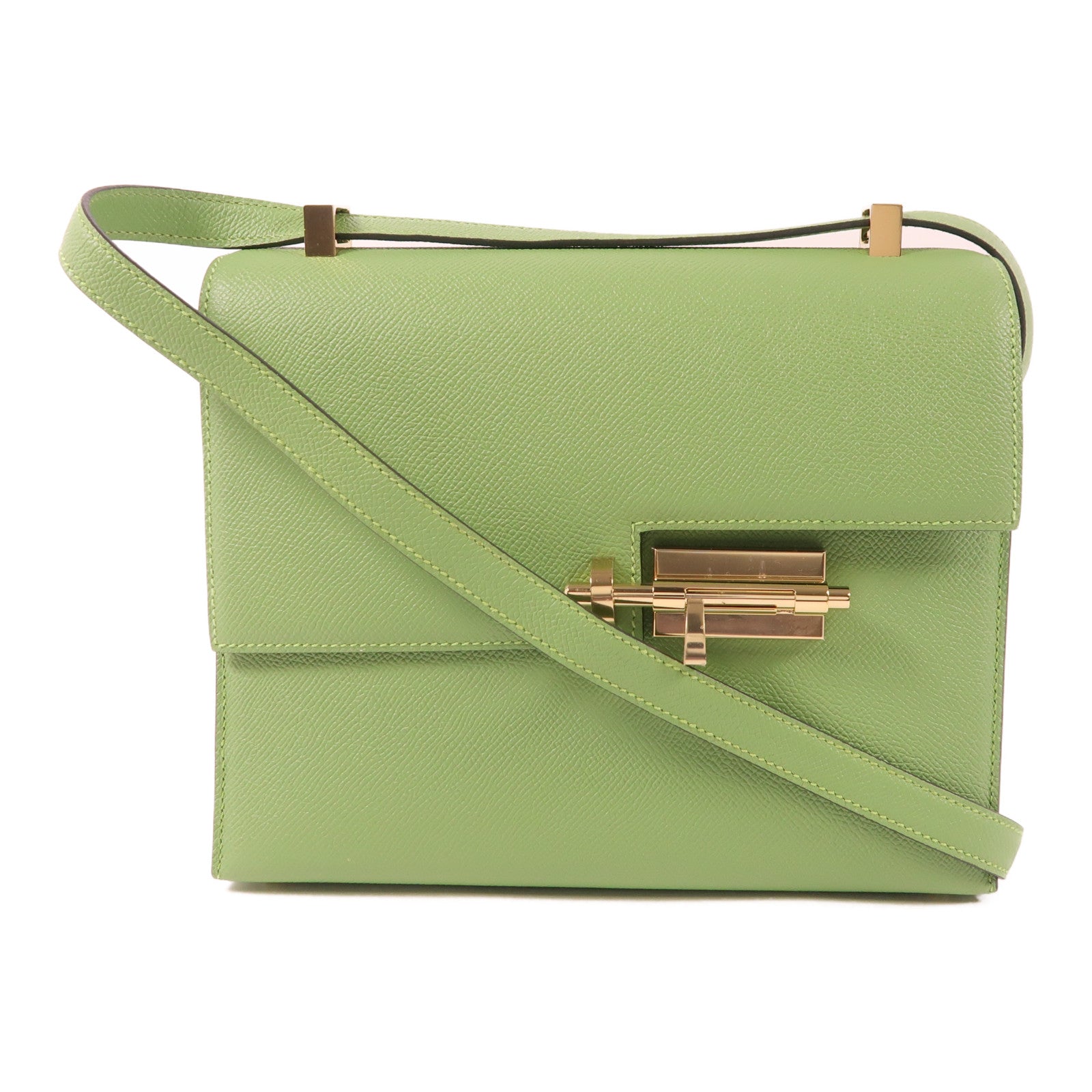 HERMES Epsom皮革Verrou 23金扣肩背袋Vert Criquet
