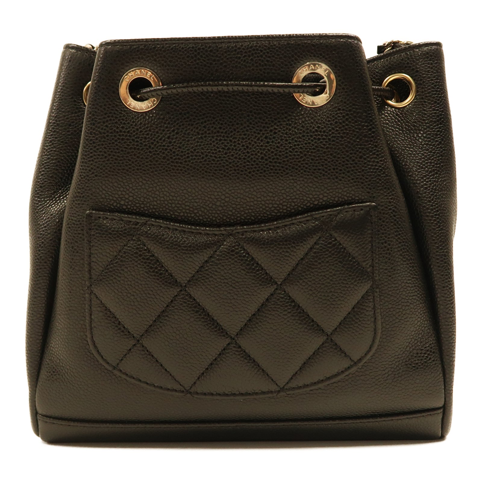 CHANEL 牛皮皮革Bucket Bag金扣肩背袋黑色