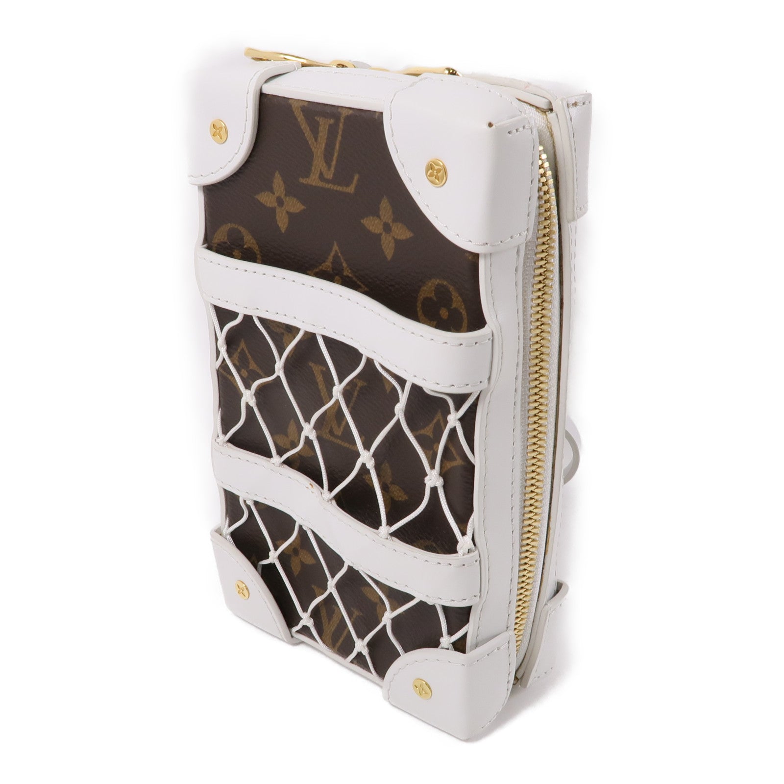 LOUIS VUITTON Monogram/皮革LV x NBA Soft Trunk金扣鏈帶肩背袋棕色/白色