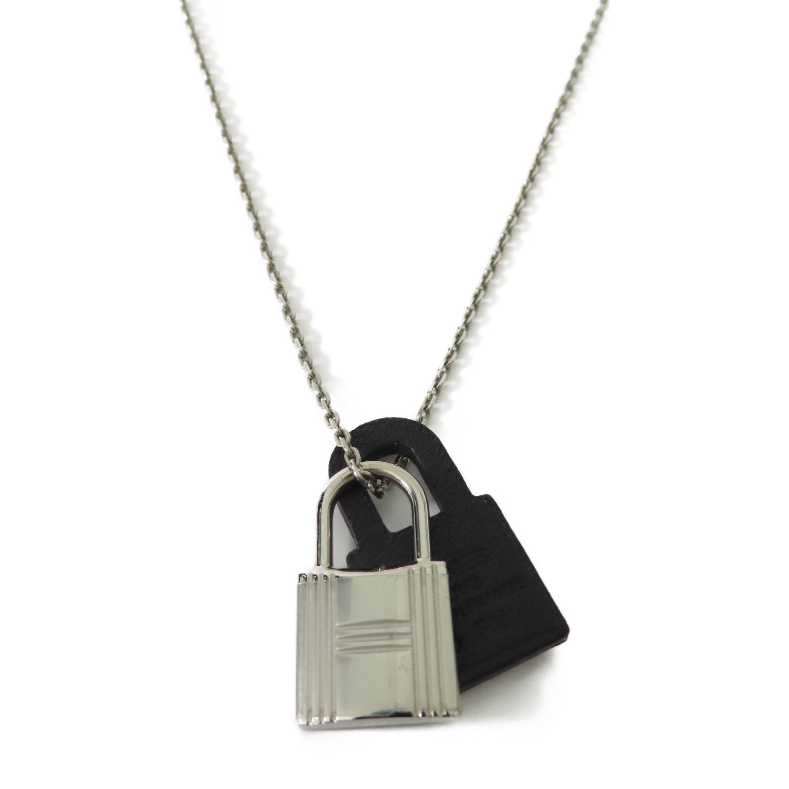 HERMES O'Kelly Necklace Veau Swift Leather Metal Noir