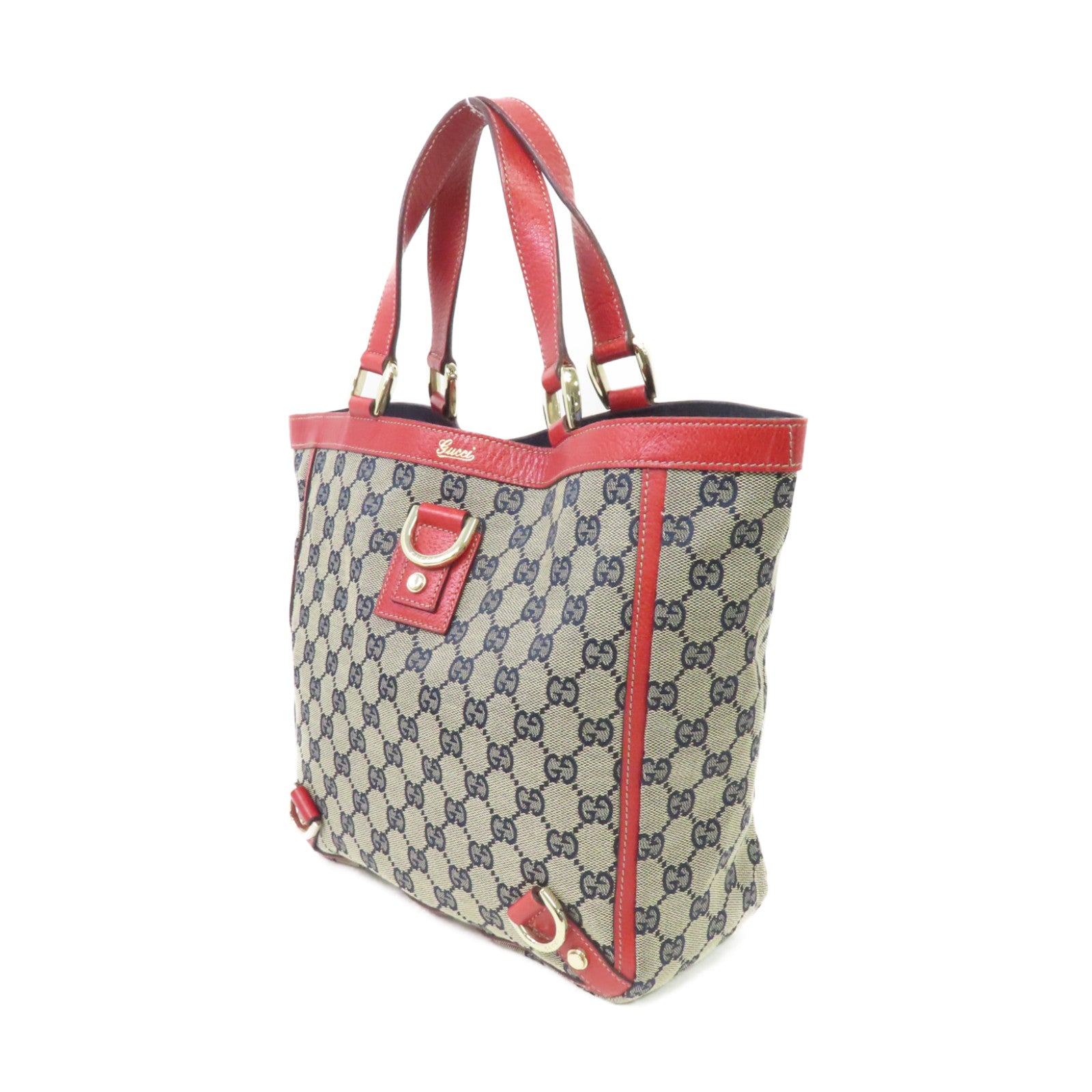 GUCCI 帆布Hand Bag金扣手挽袋啡色/紅色
