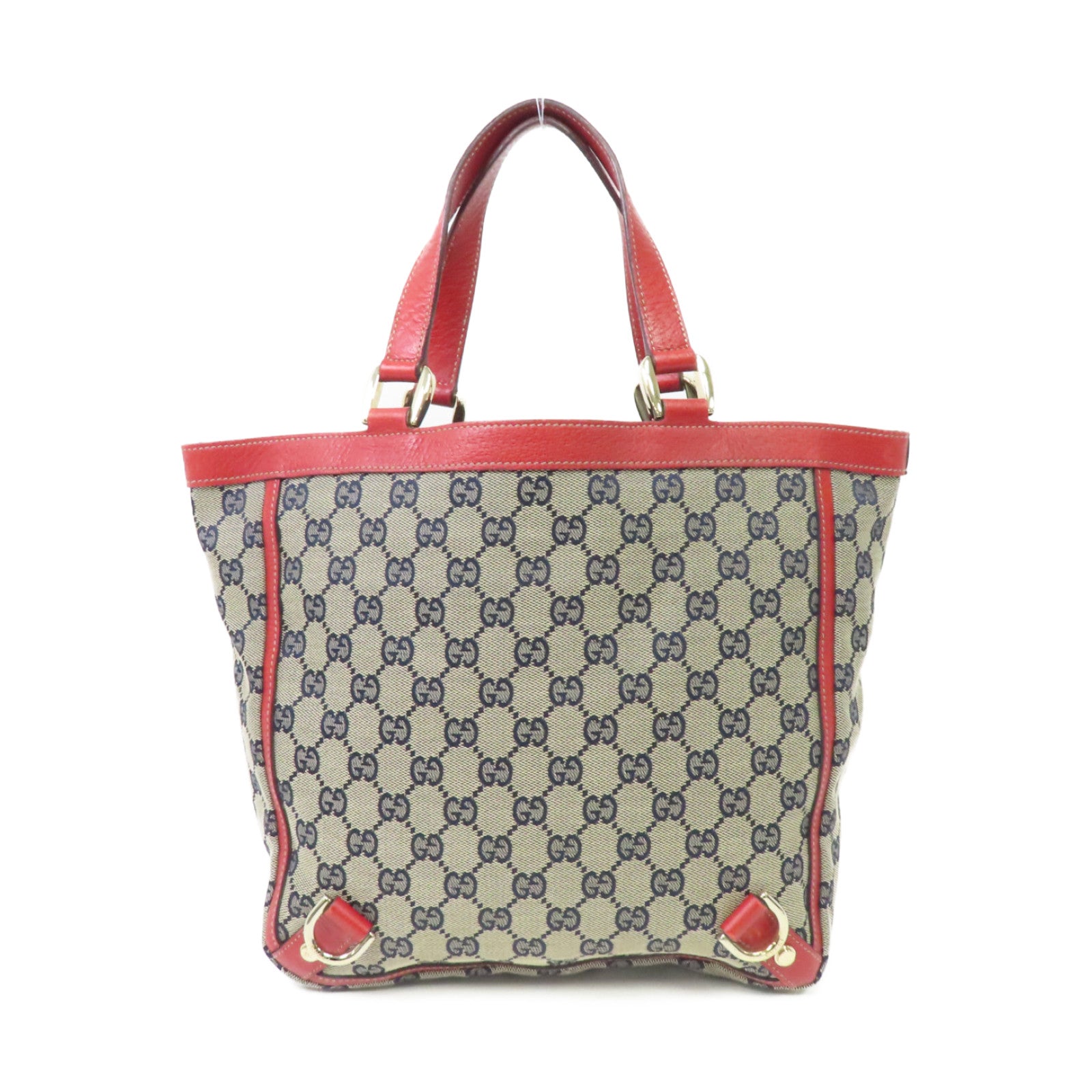 GUCCI 帆布Hand Bag金扣手挽袋啡色/紅色