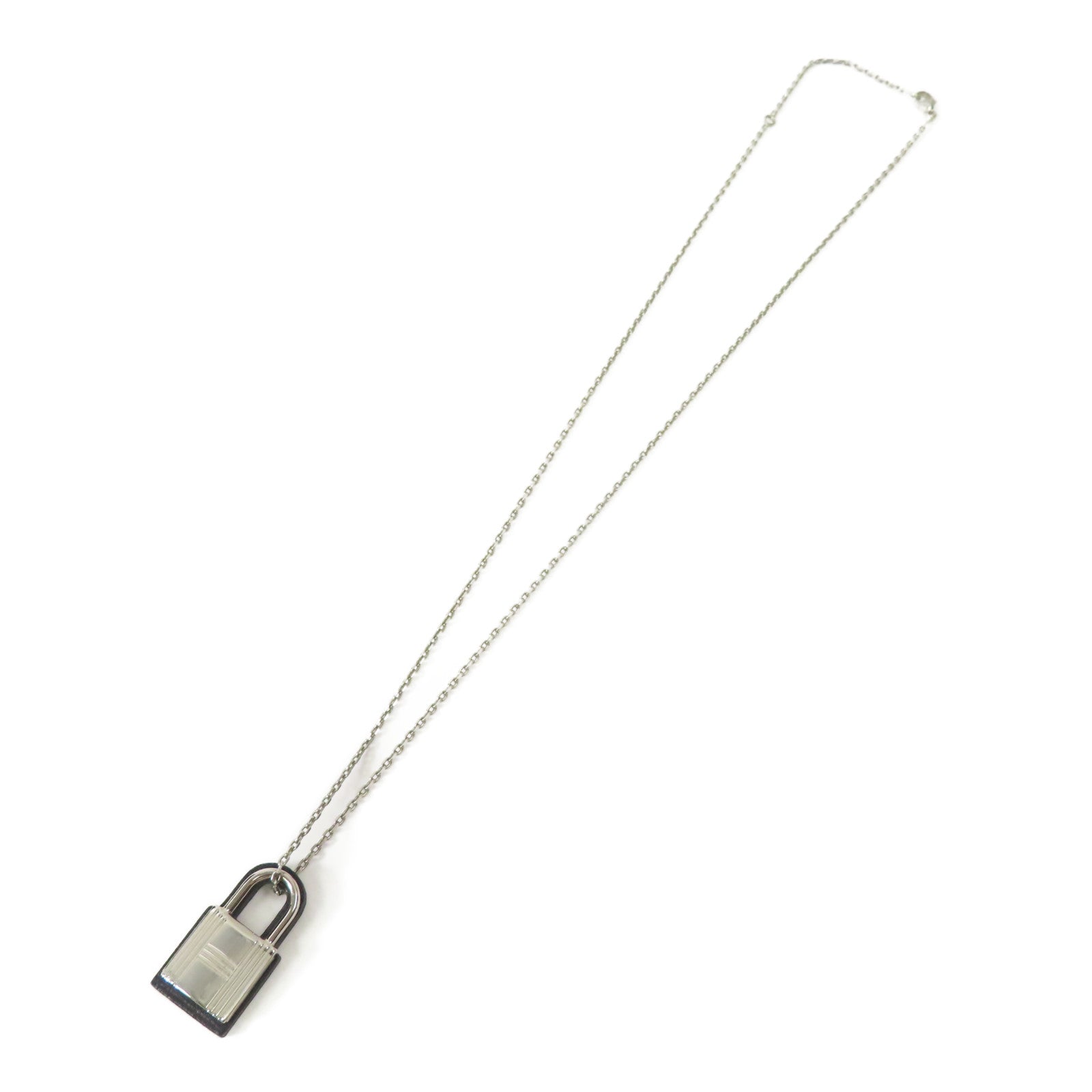 HERMES O'Kelly Necklace Veau Swift Leather Metal Noir