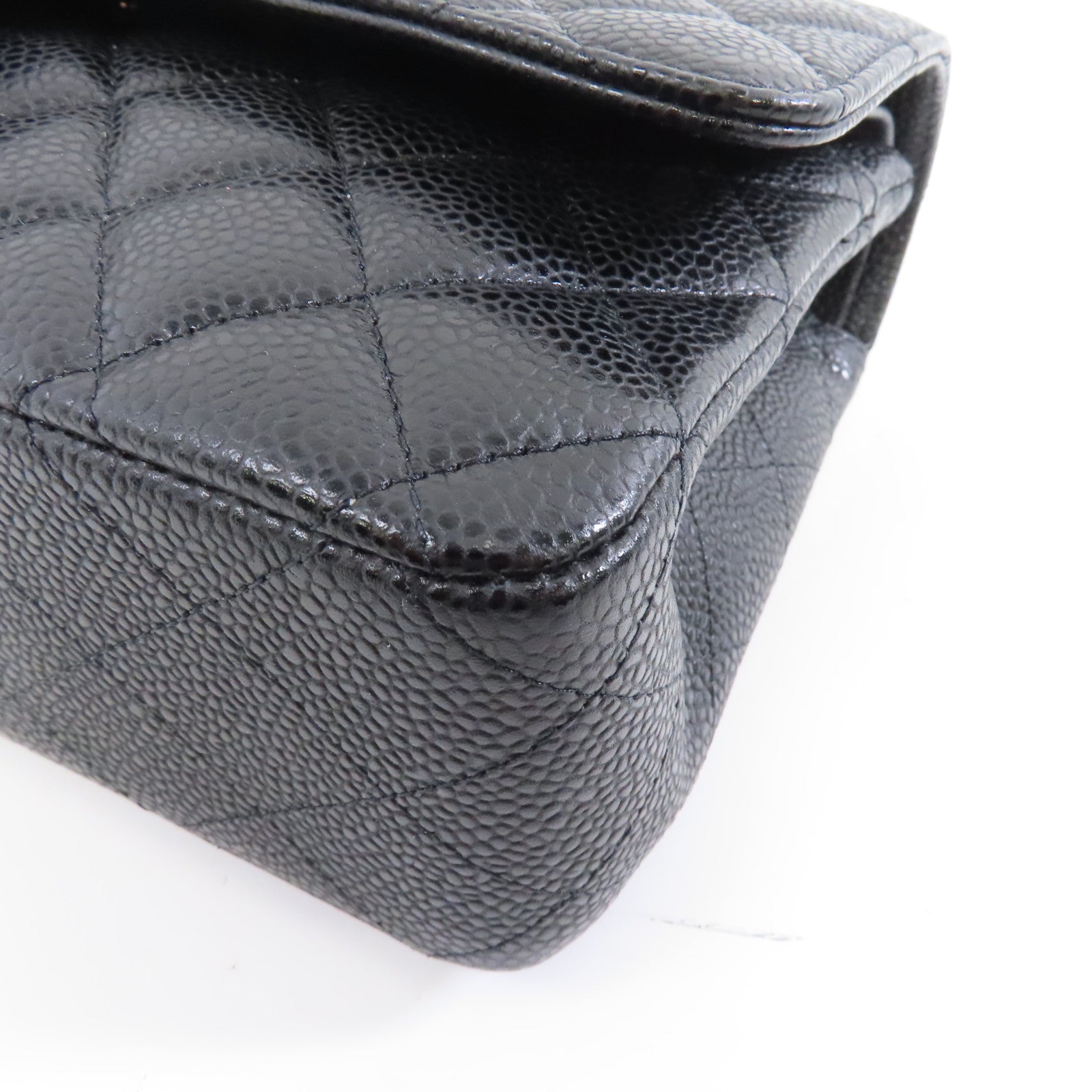CHANEL 菱格Caviar皮革Classic 25金扣鏈帶肩背袋黑色