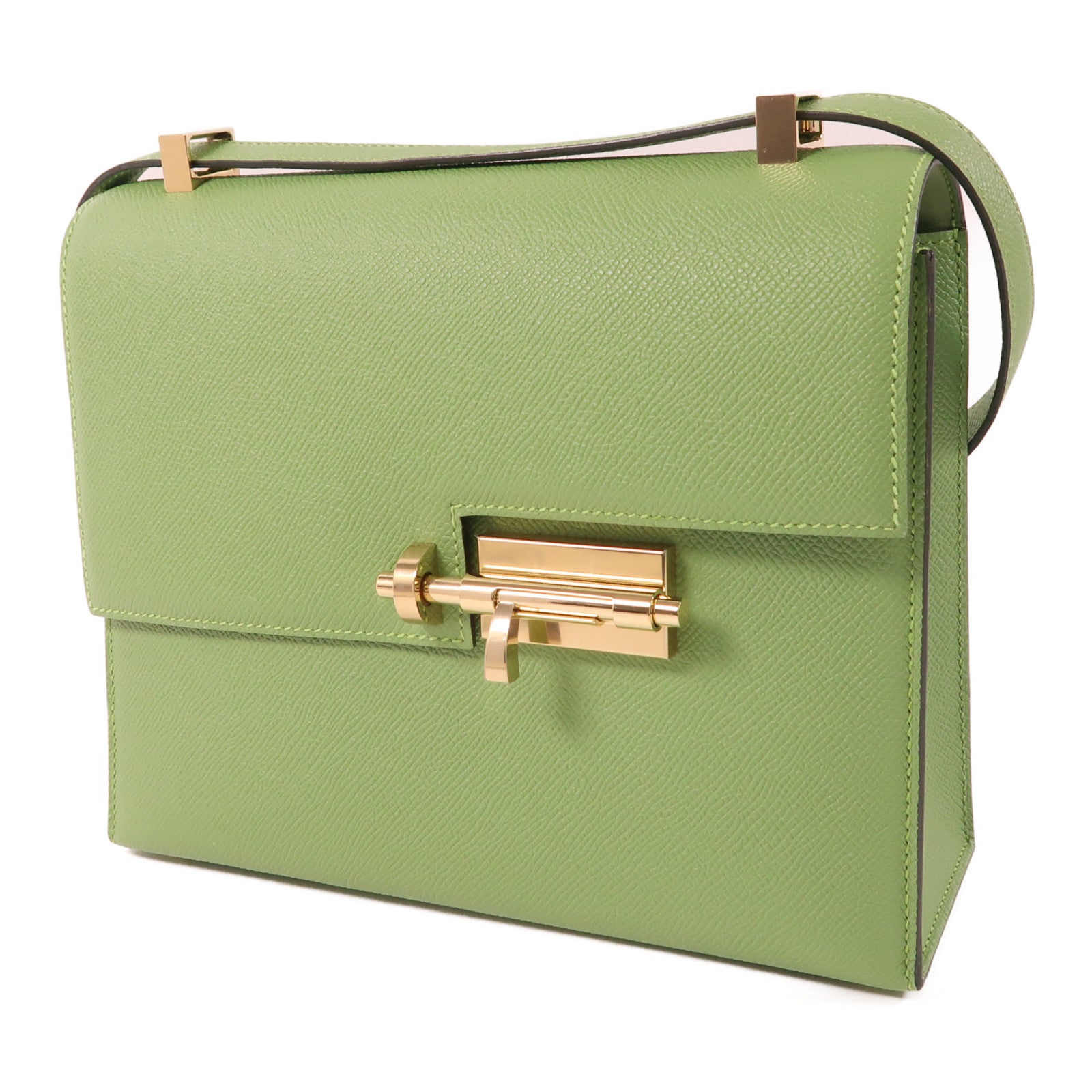 HERMES Epsom皮革Verrou 23金扣肩背袋Vert Criquet