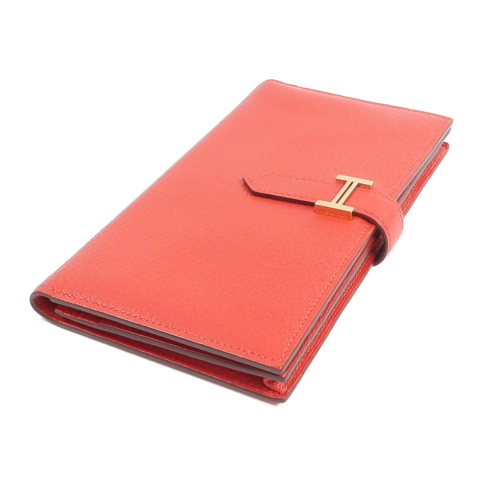 HERMES Chevre皮革Bearn Wallet長錢包Rouge de Coeur