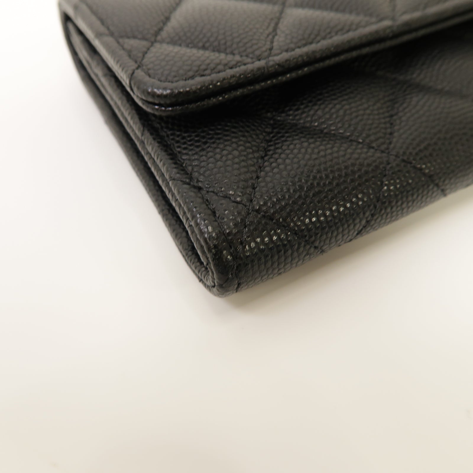 CHANEL Caviar皮革Wallet金扣錢包黒色